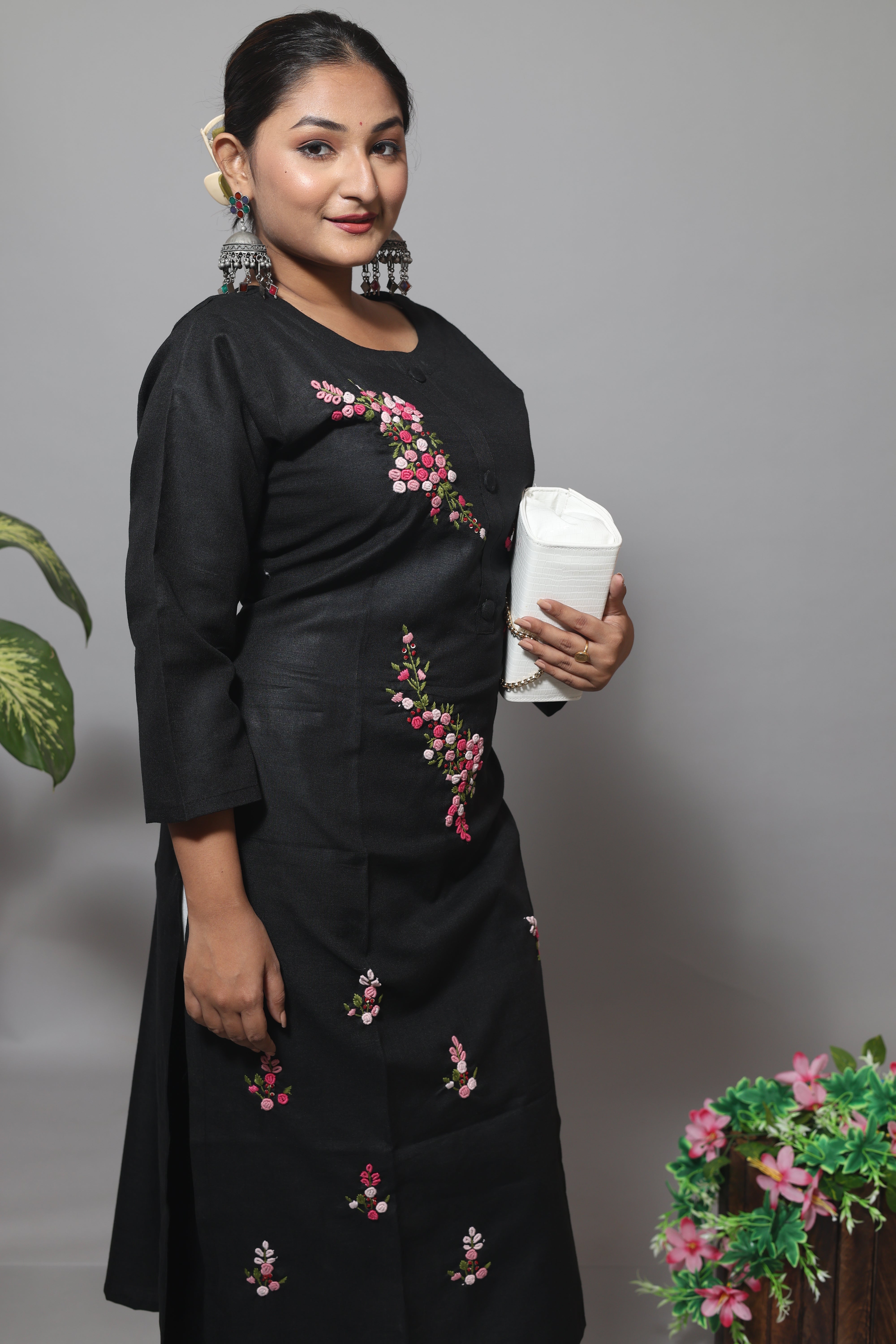 Black Muslin Handwork Kurta