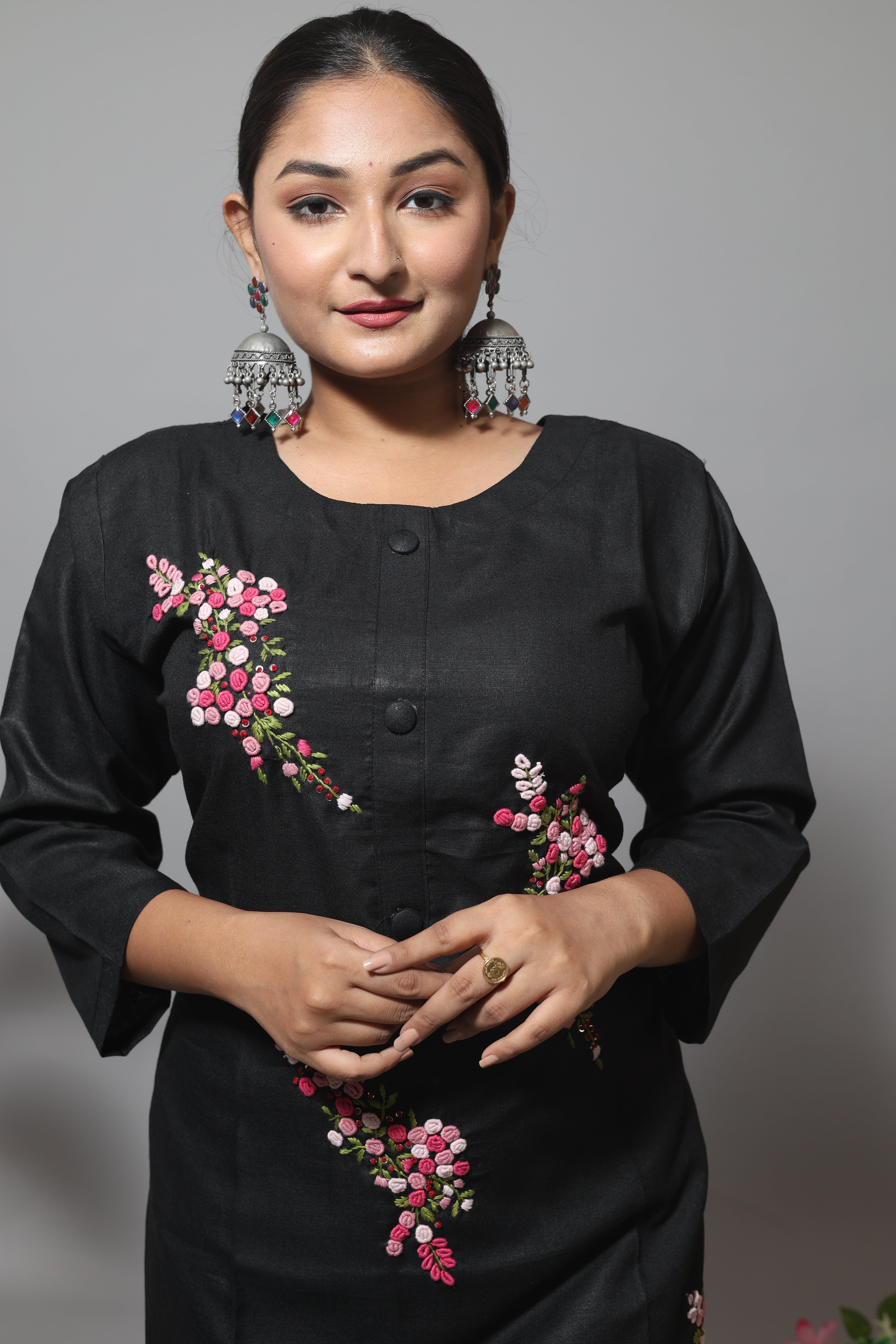 Black Muslin Handwork Kurta