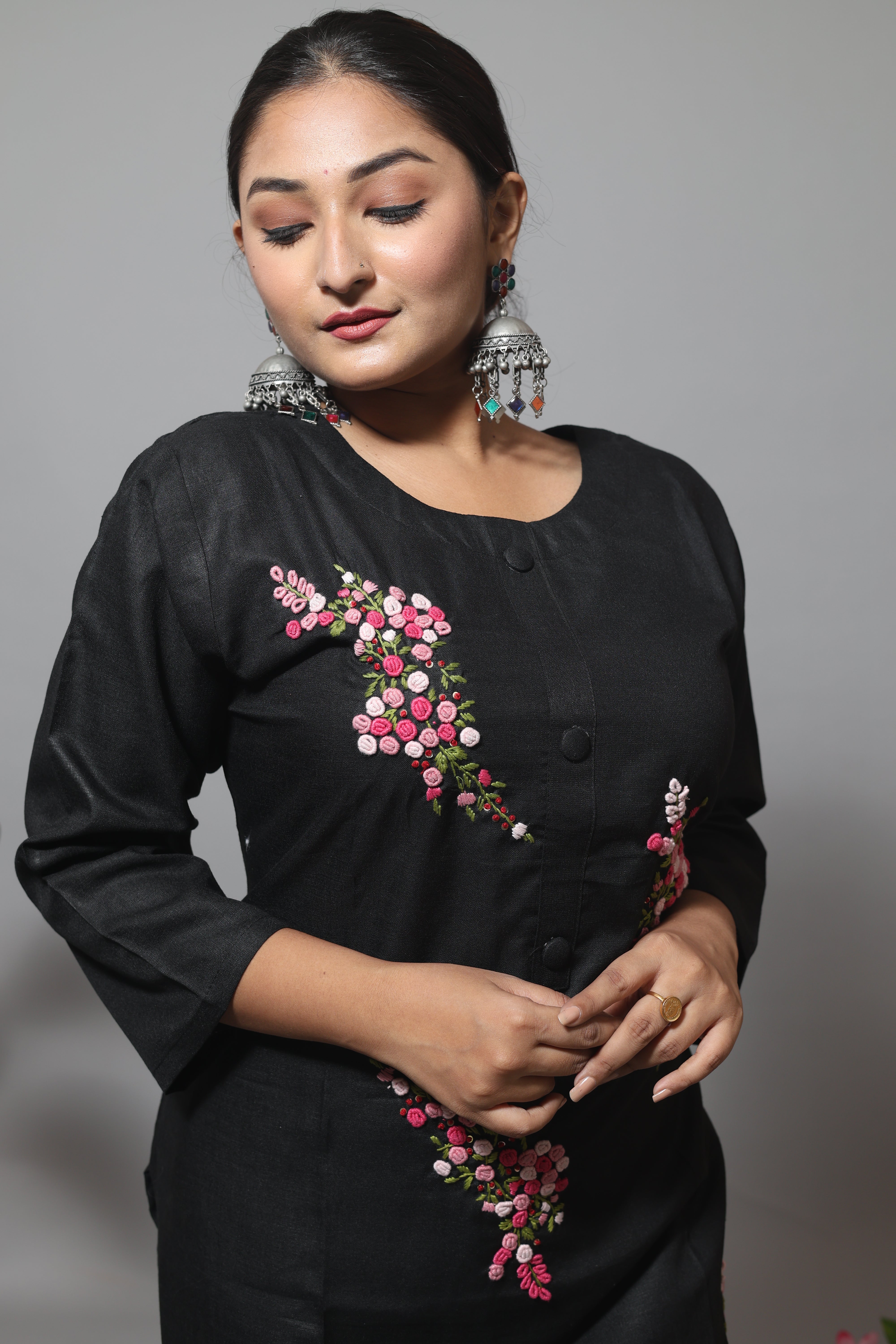 Black Muslin Handwork Kurta