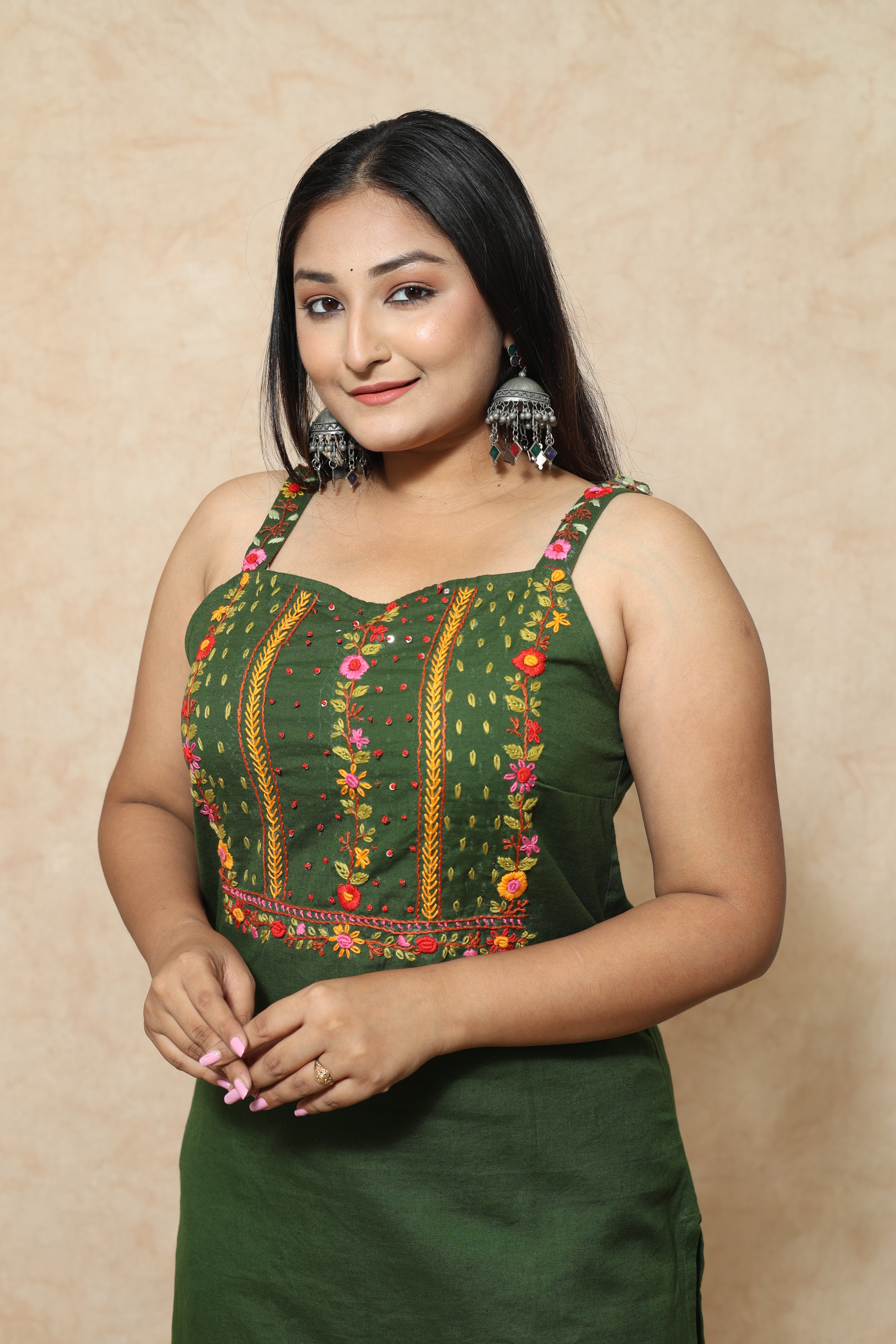 Hand Embroidery Green Color Kurta