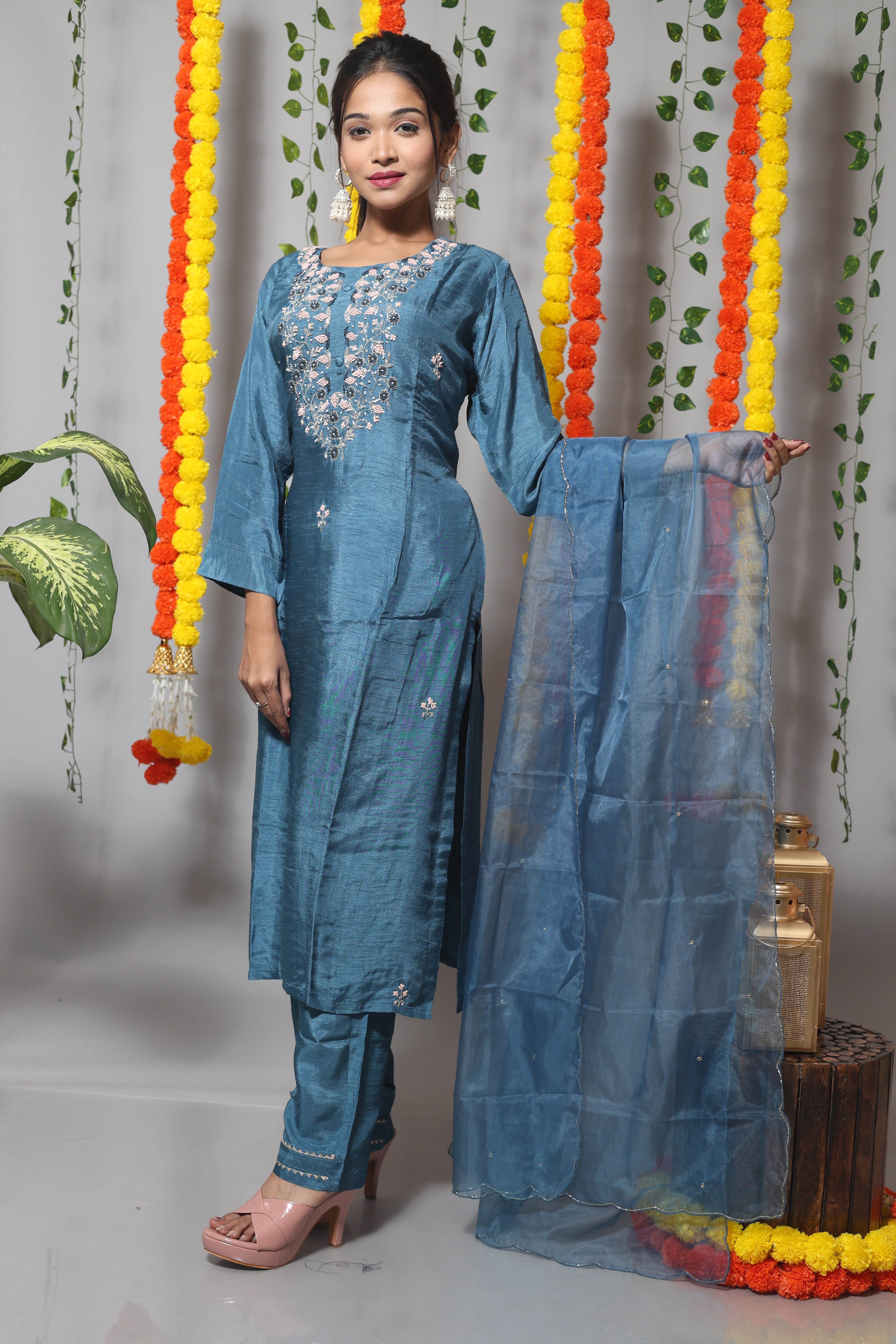 Blue Color Zardosi Work Suit Set