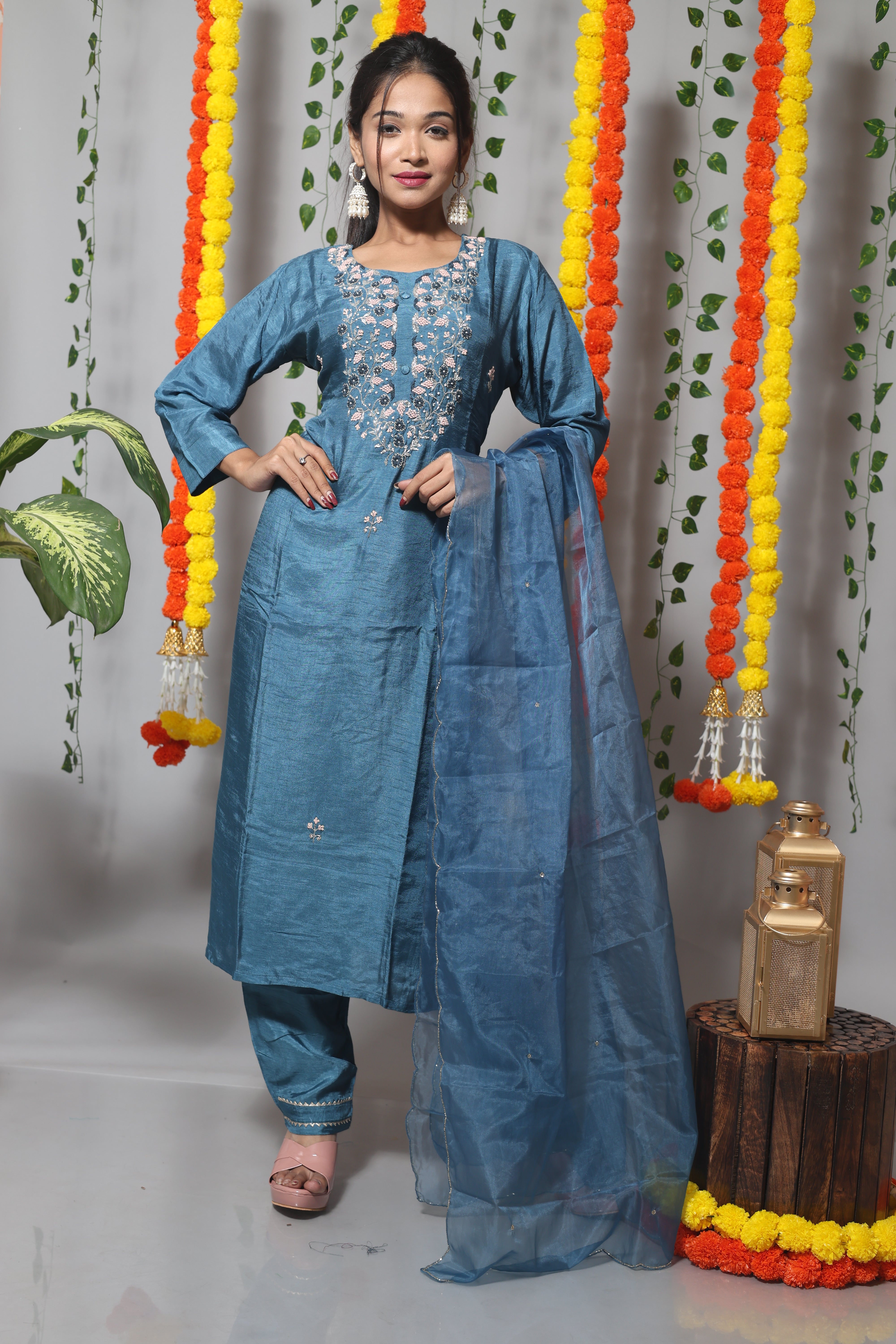 Blue Color Zardosi Work Suit Set