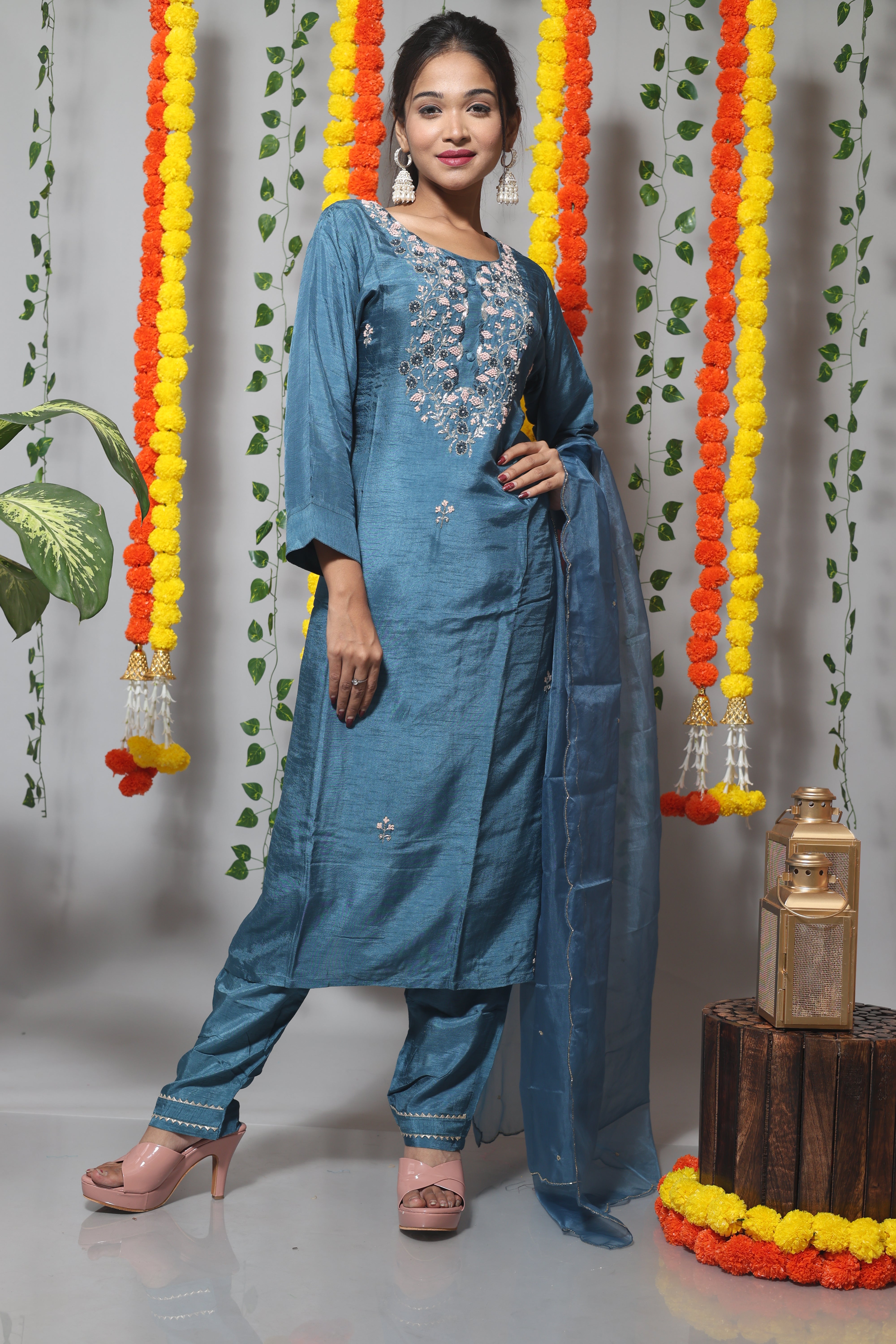 Blue Color Zardosi Work Suit Set