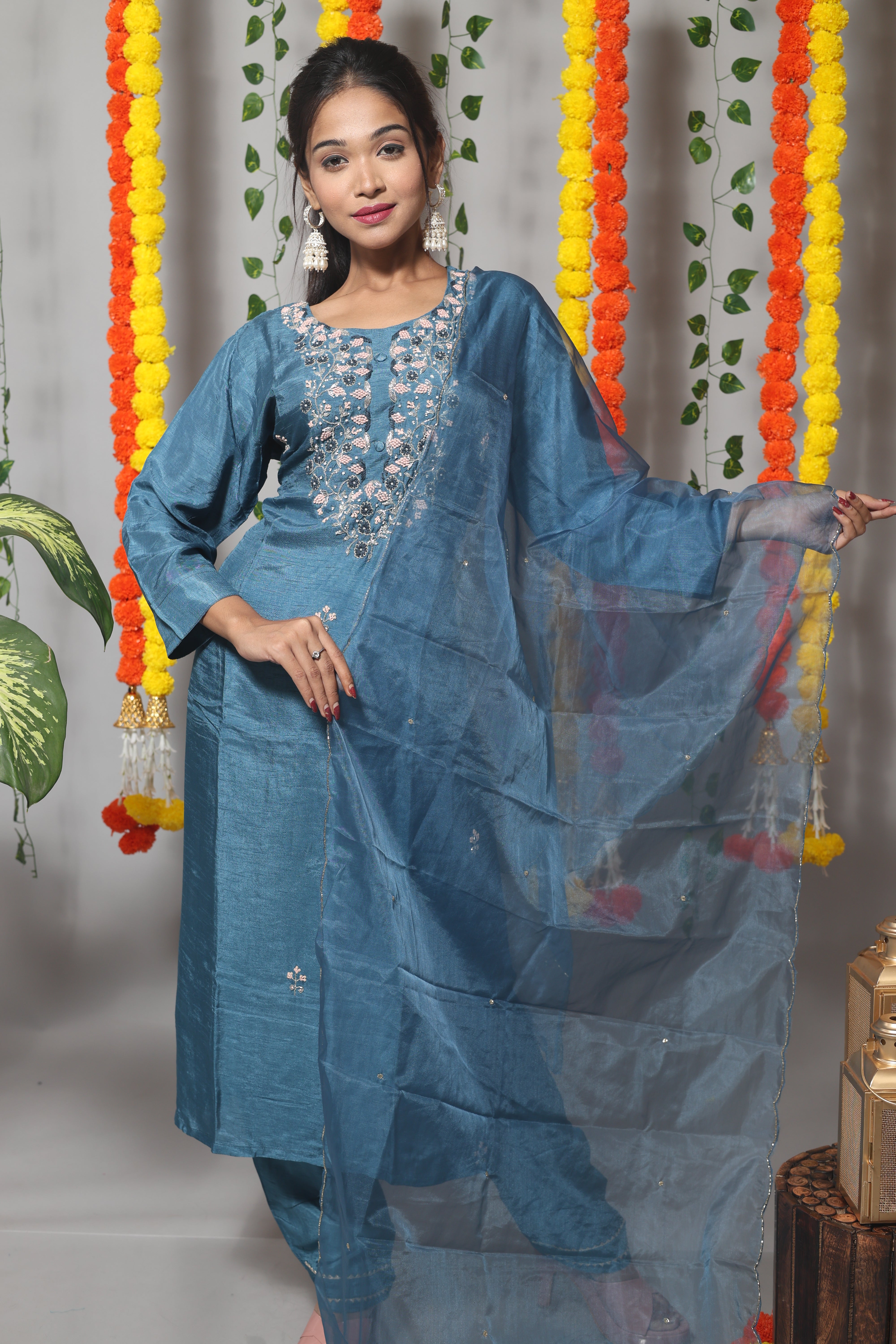 Blue Color Zardosi Work Suit Set