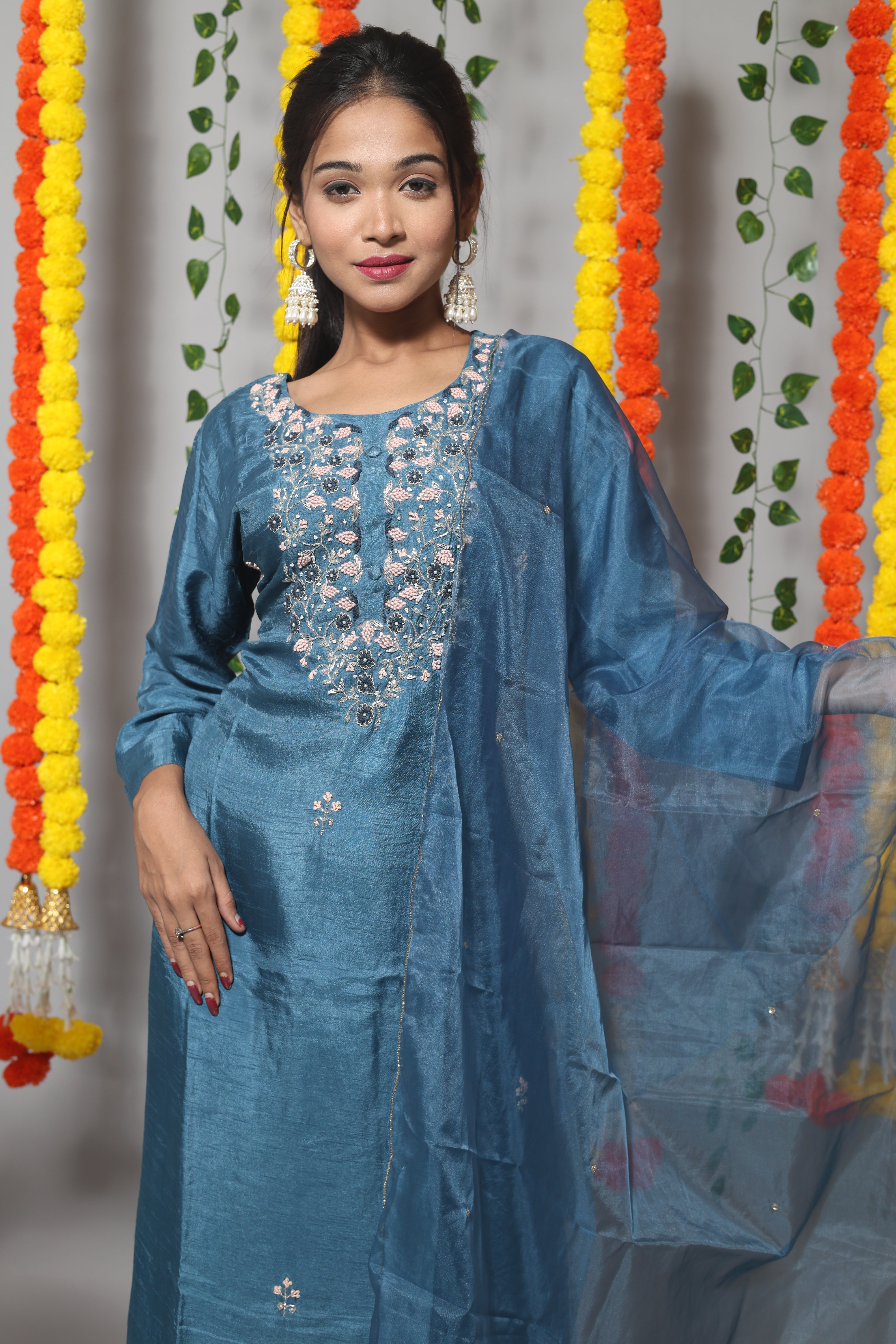 Blue Color Zardosi Work Suit Set