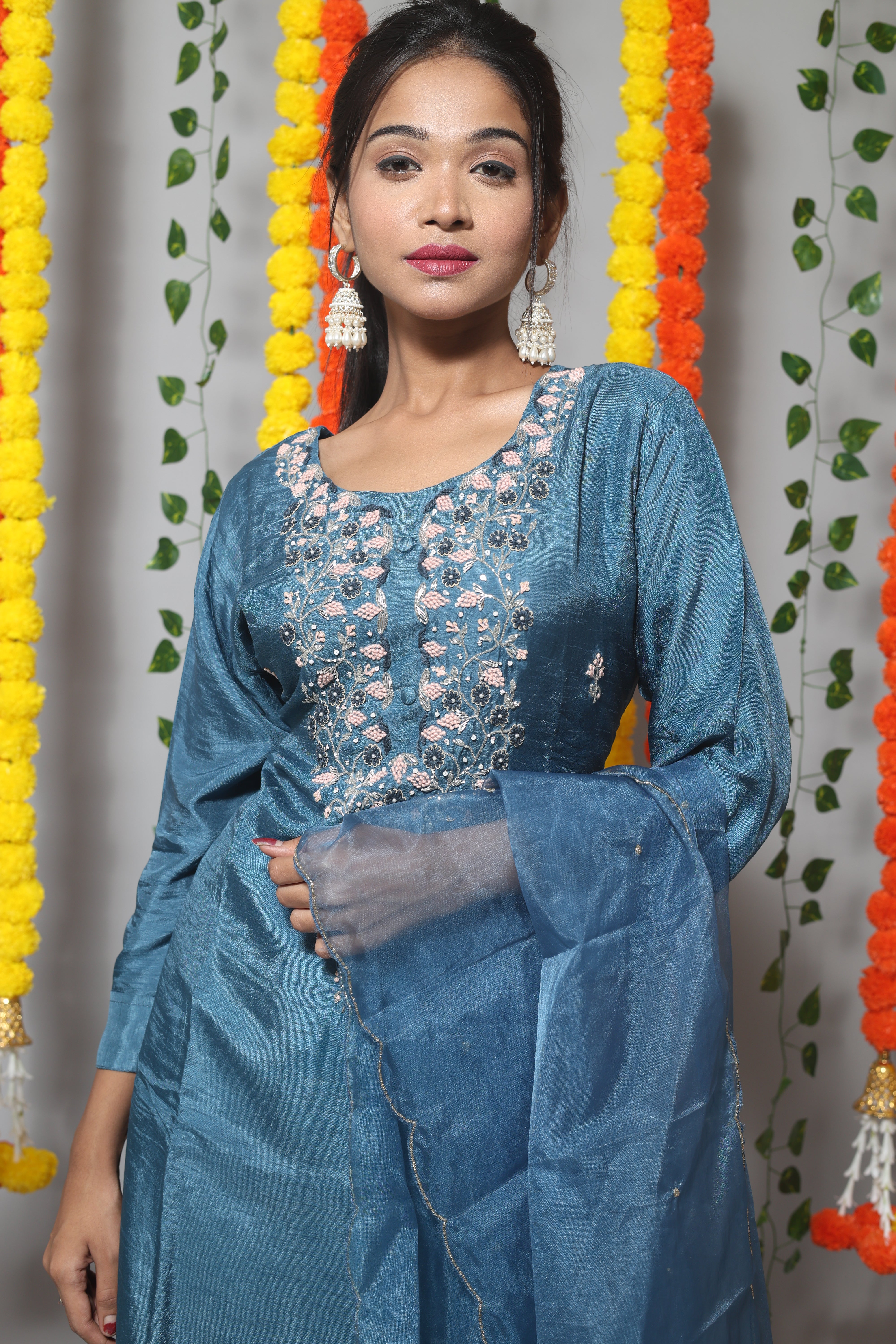 Blue Color Zardosi Work Suit Set