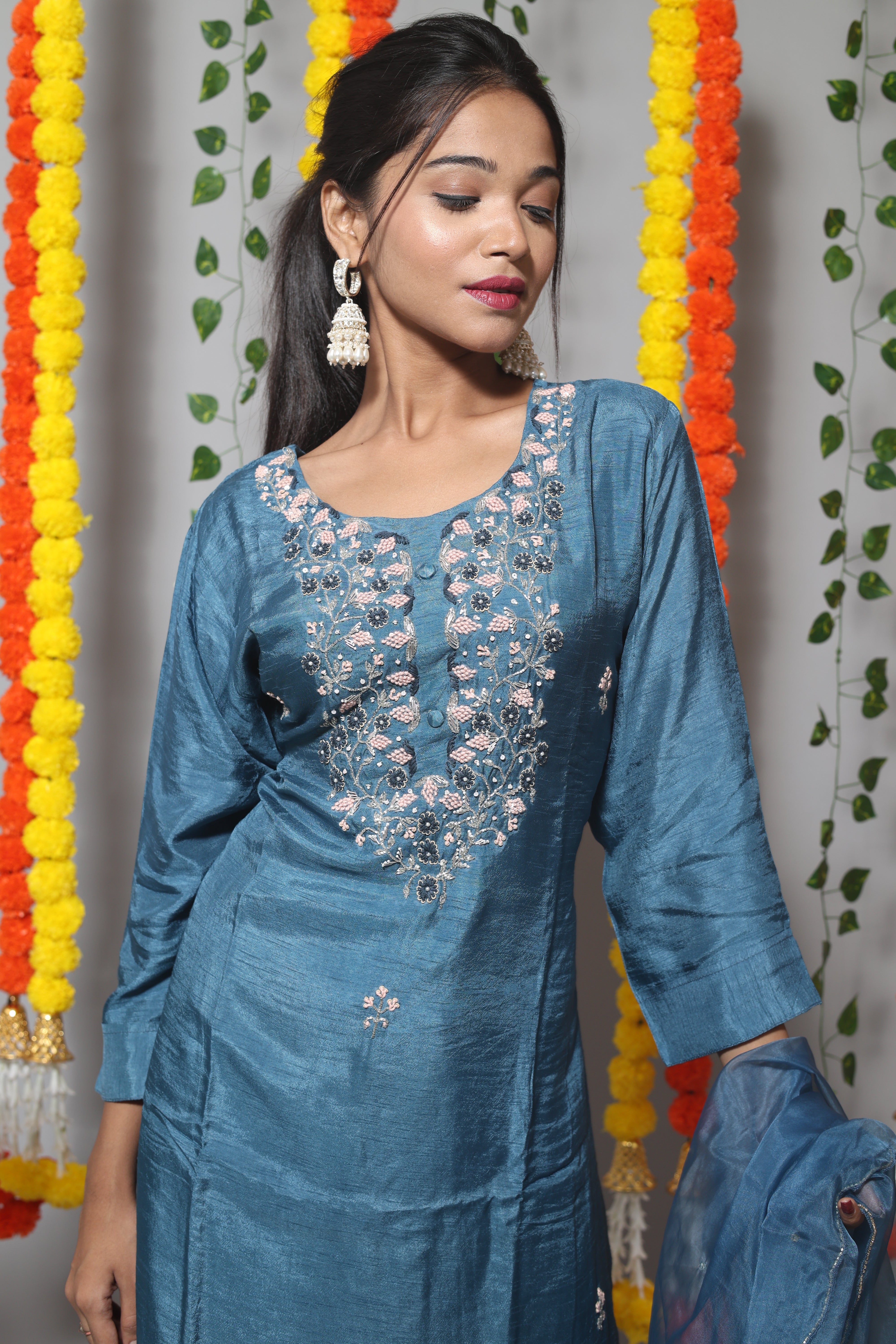 Blue Color Zardosi Work Suit Set