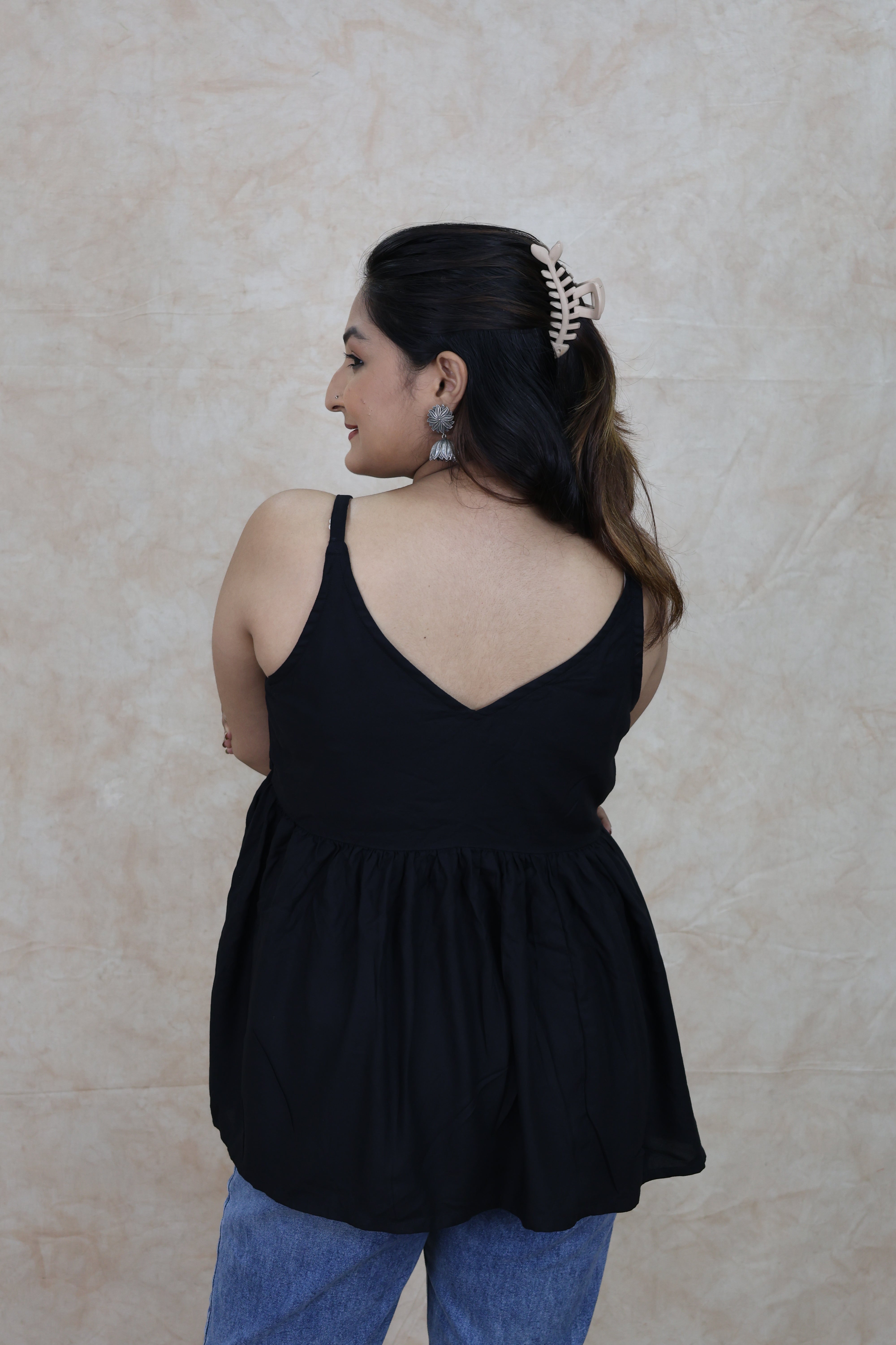 Black Hand Embroidred Rayon Tops