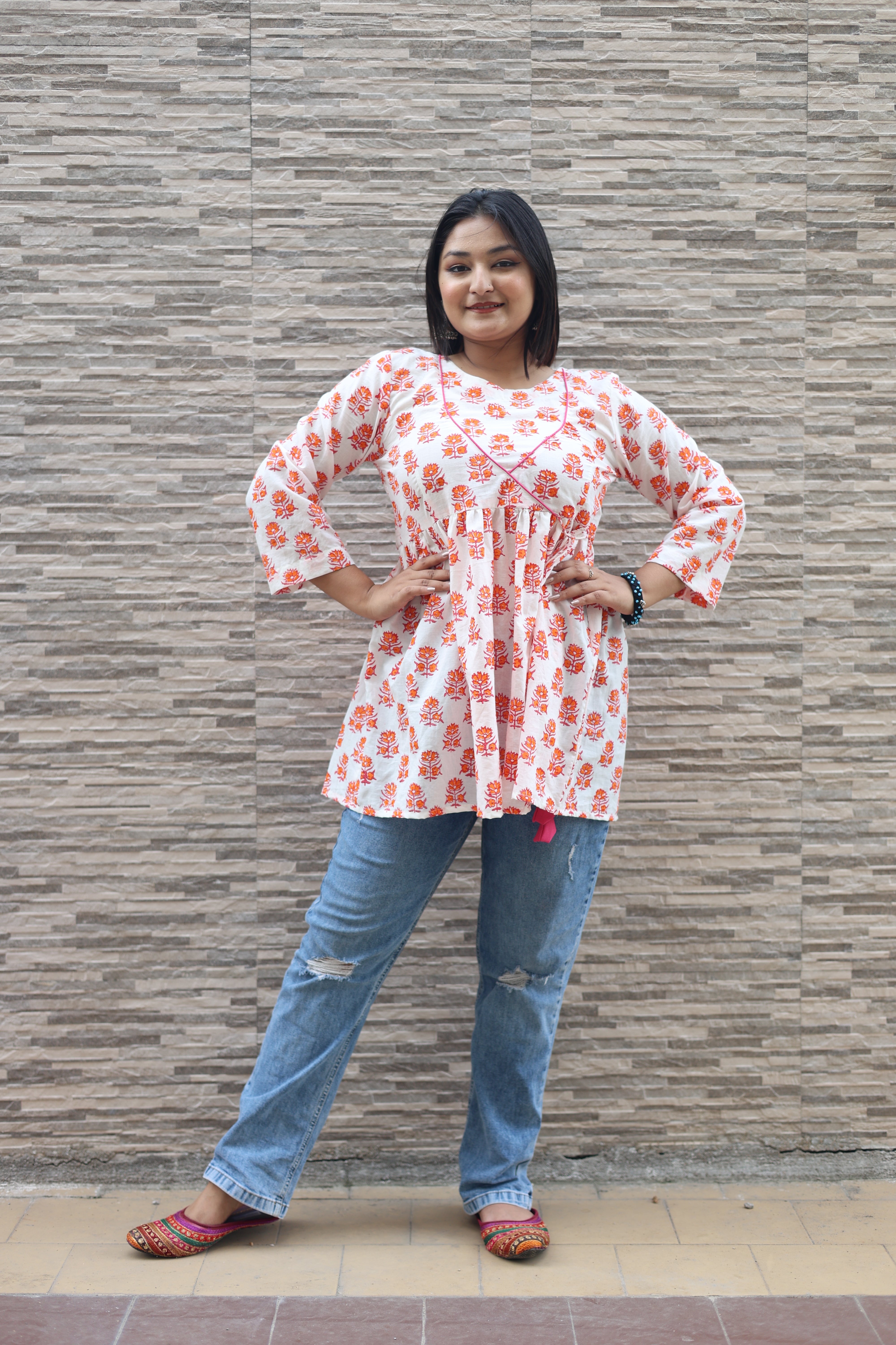 White Color Hand Block Print Cotton Tunic
