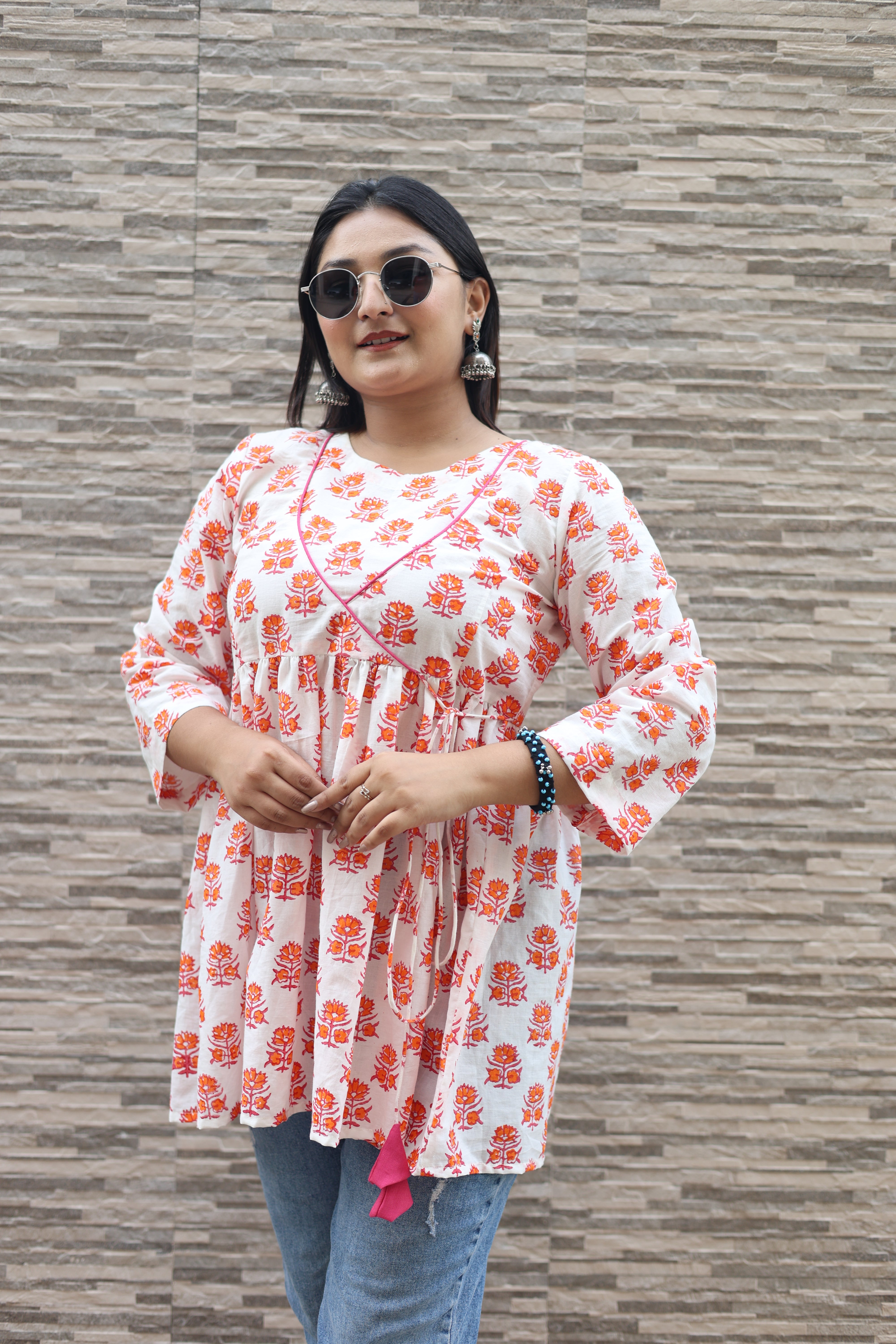 White Color Hand Block Print Cotton Tunic
