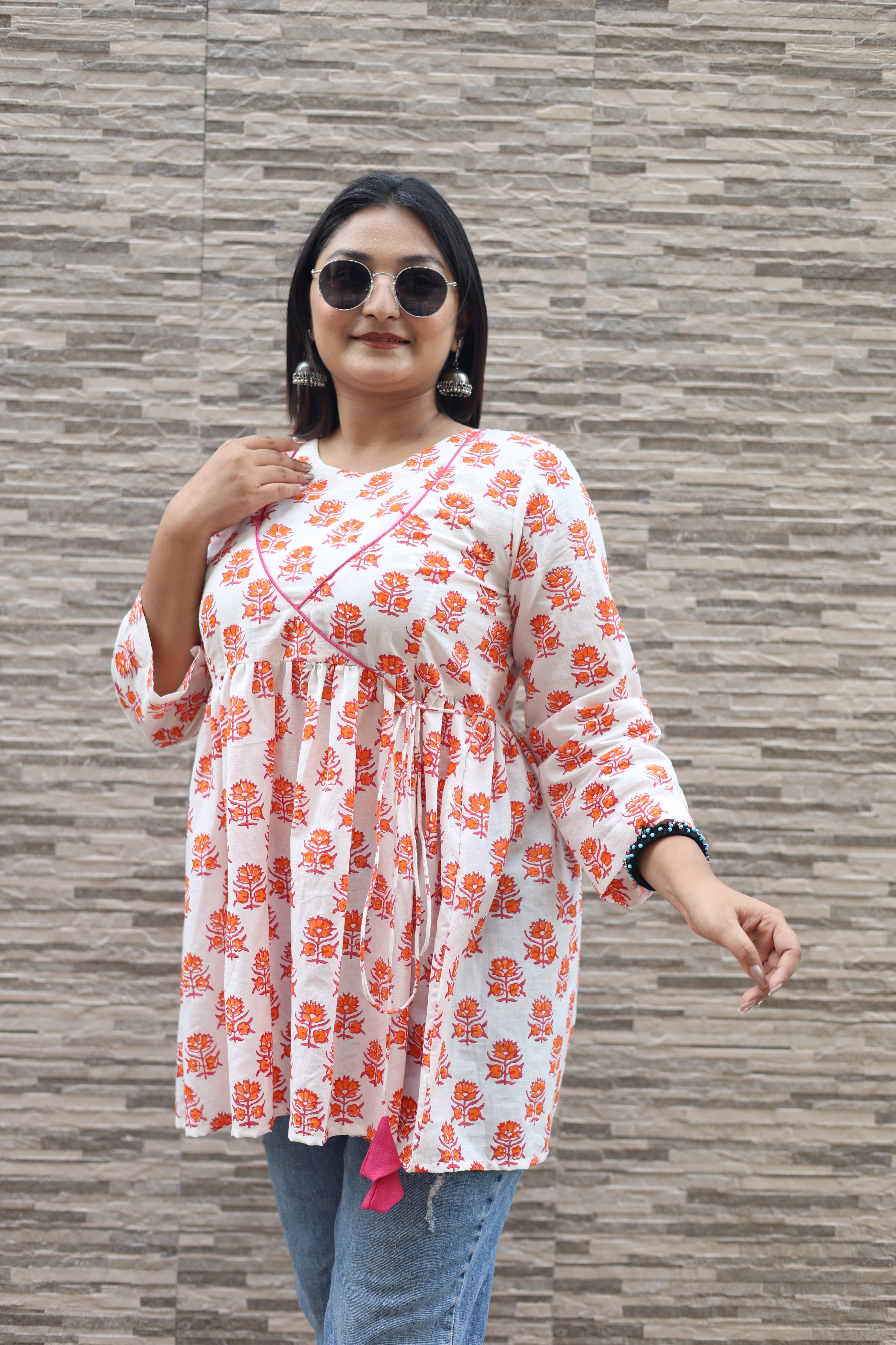 White Color Hand Block Print Cotton Tunic