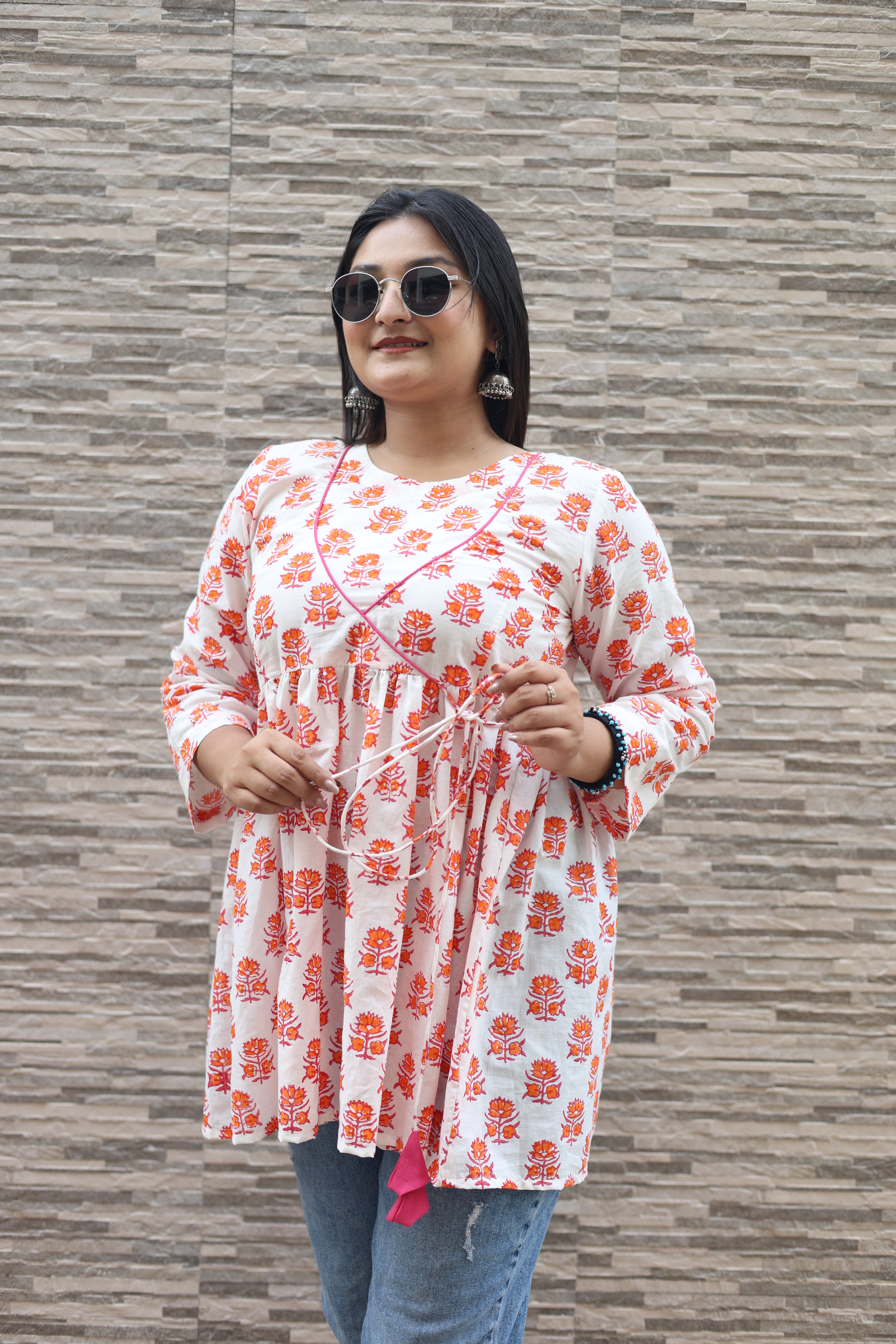 White Color Hand Block Print Cotton Tunic