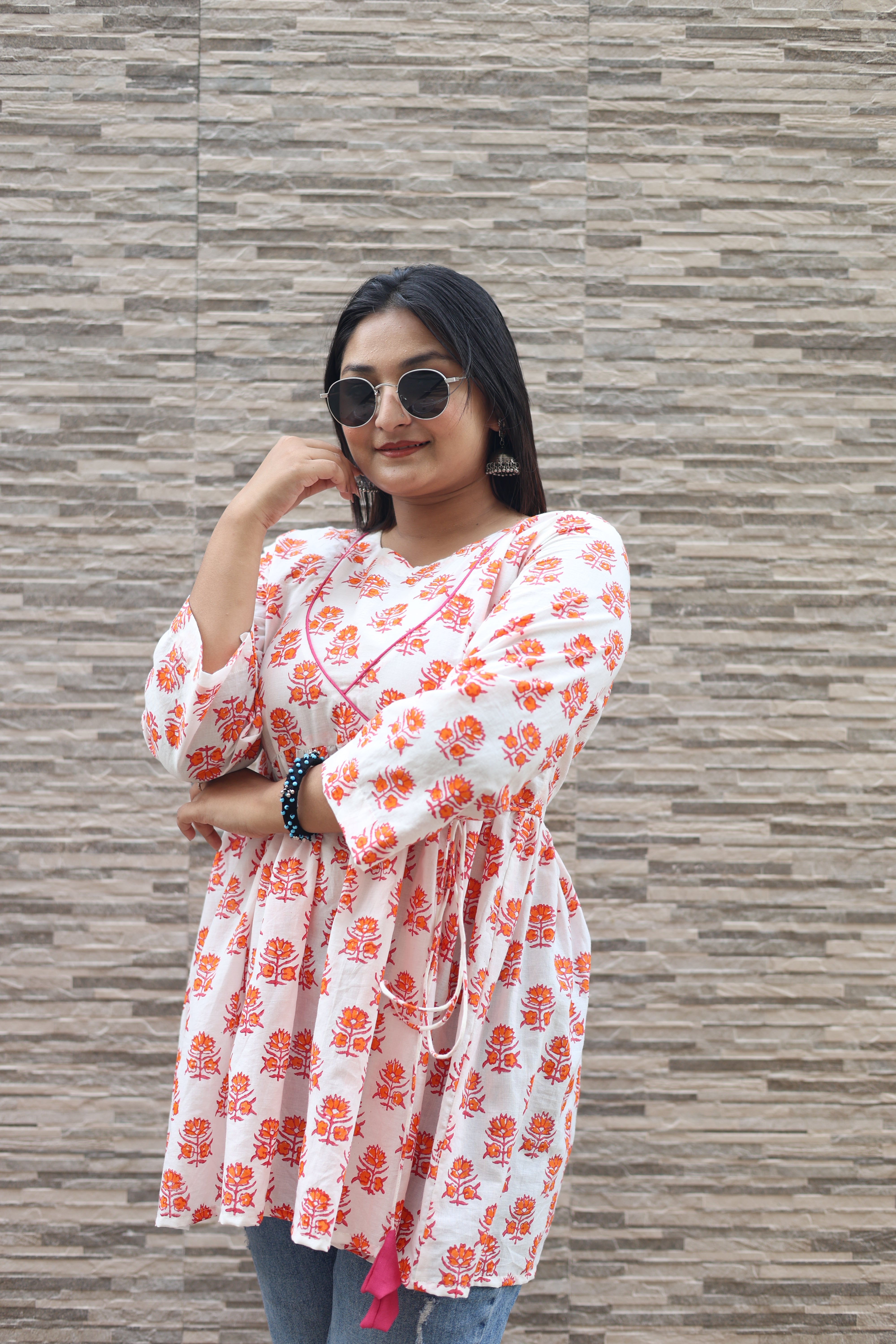 White Color Hand Block Print Cotton Tunic