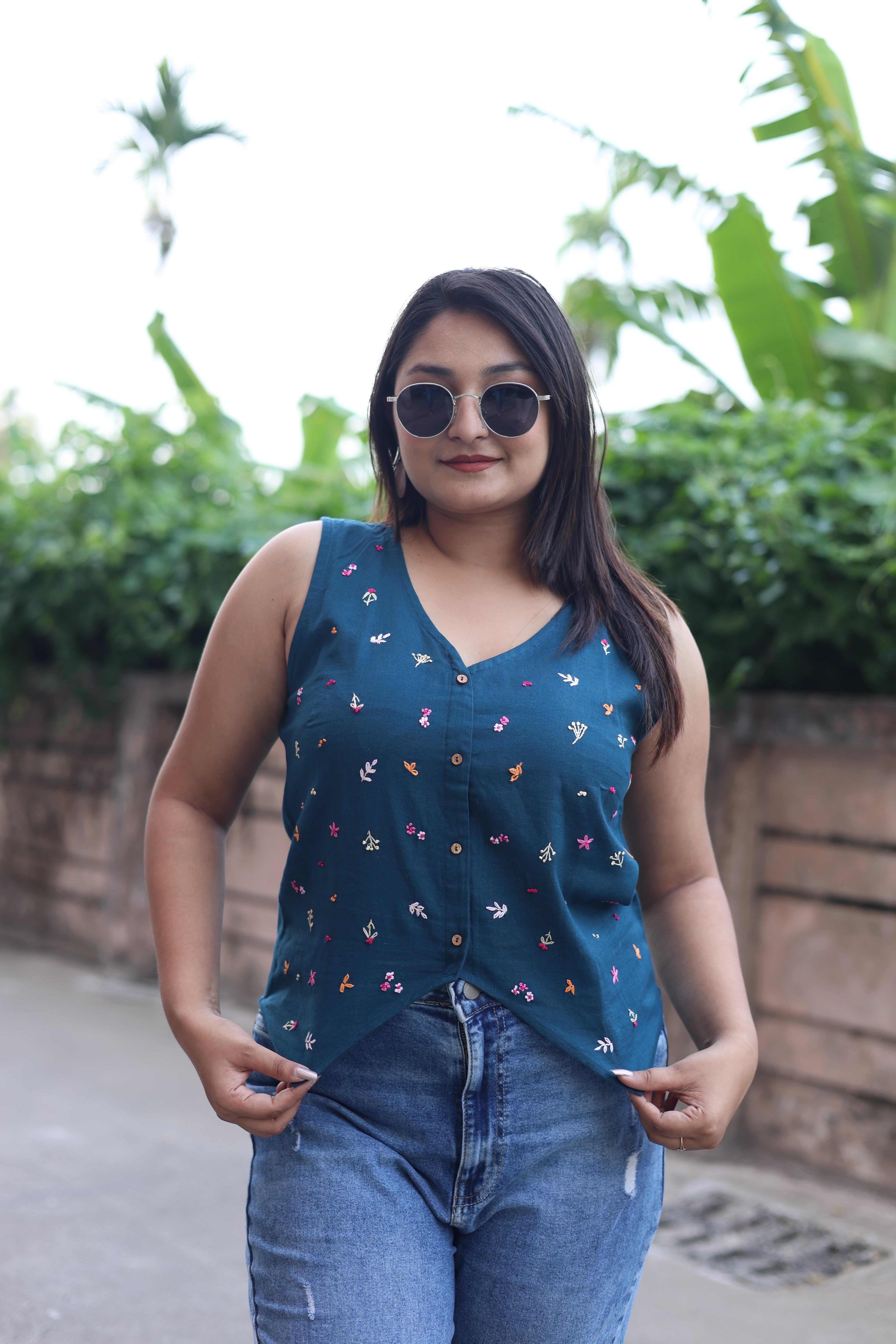 Cotton Hand Embroidered Waist Coat Top