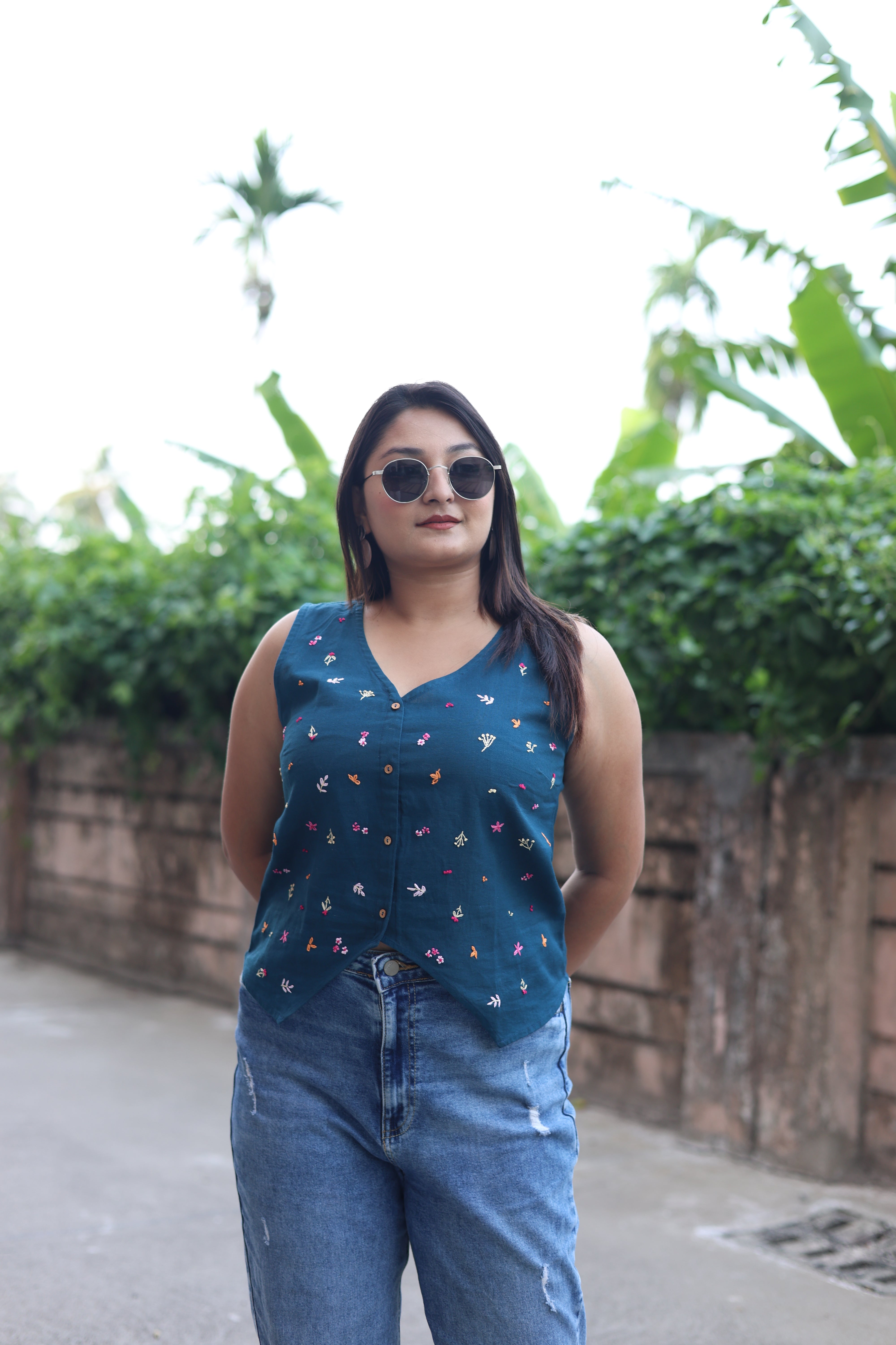 Cotton Hand Embroidered Waist Coat Top