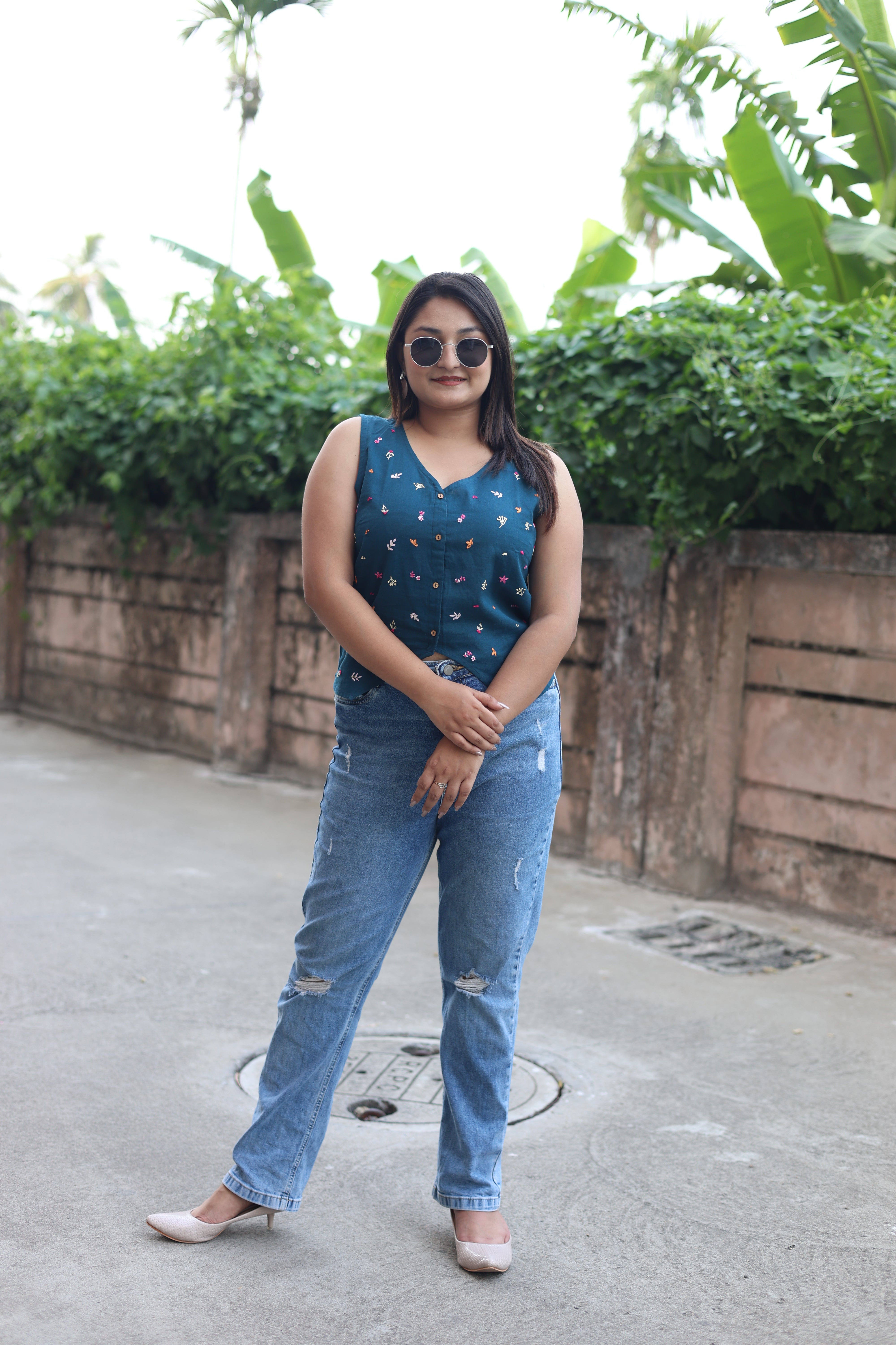 Cotton Hand Embroidered Waist Coat Top