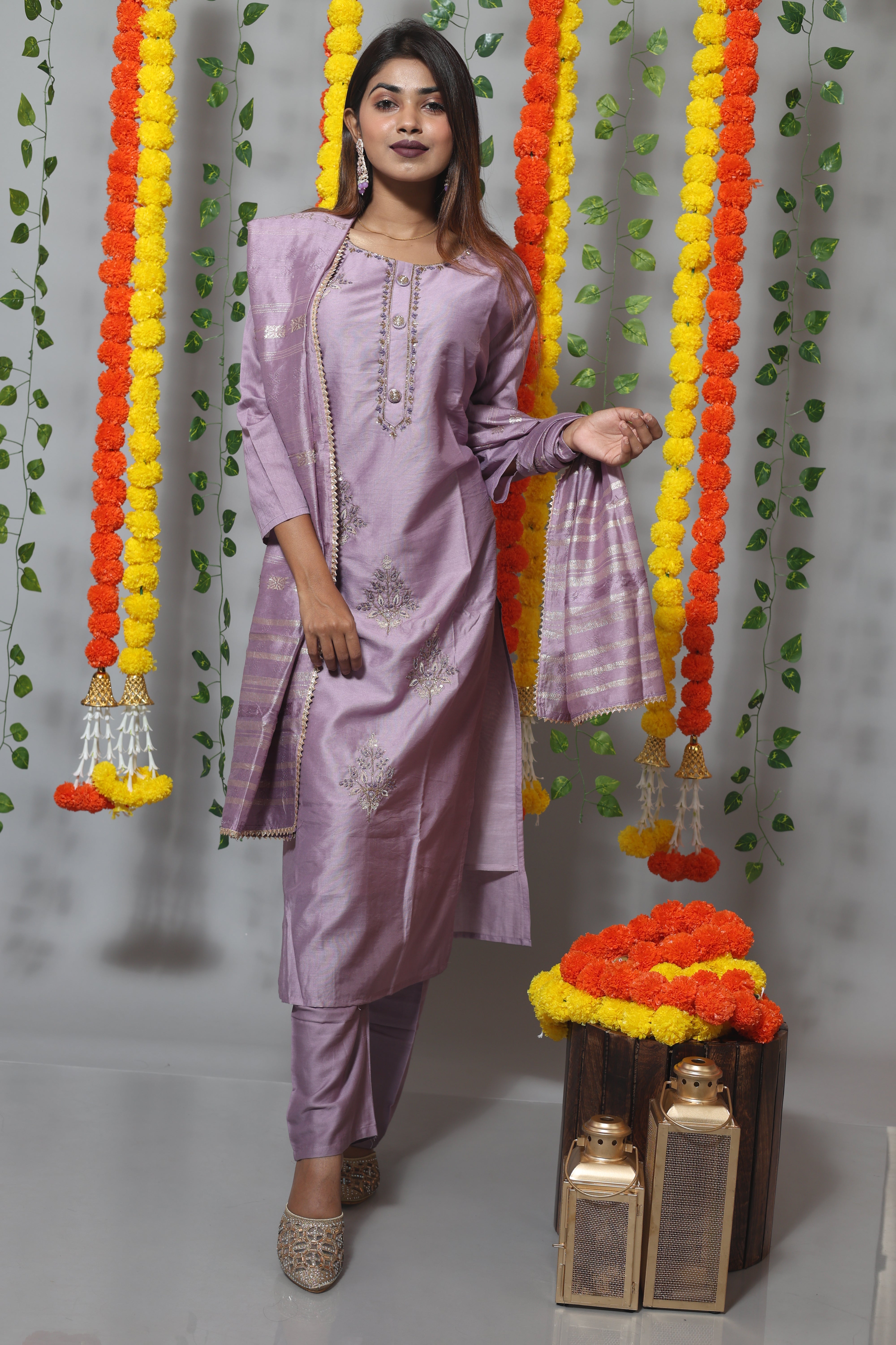 Lavender Dola Silk Handwork Suit Set