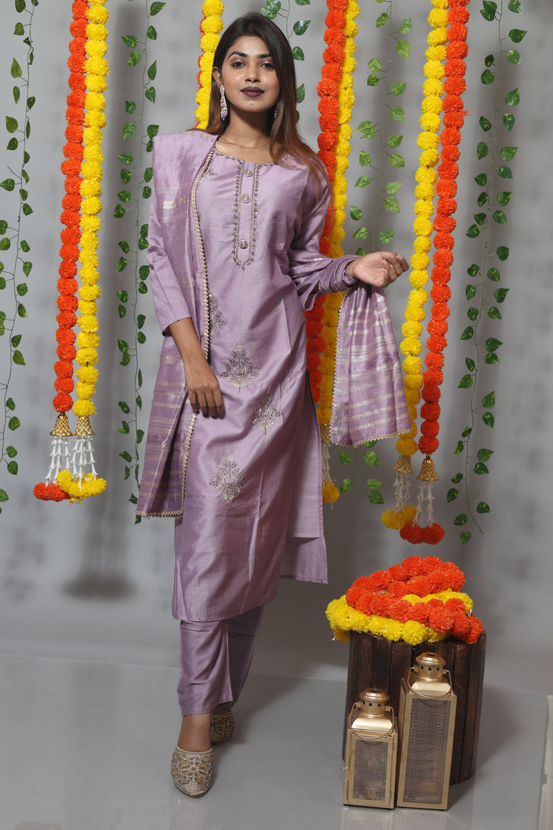 Lavender Dola Silk Handwork Suit Set – chicly