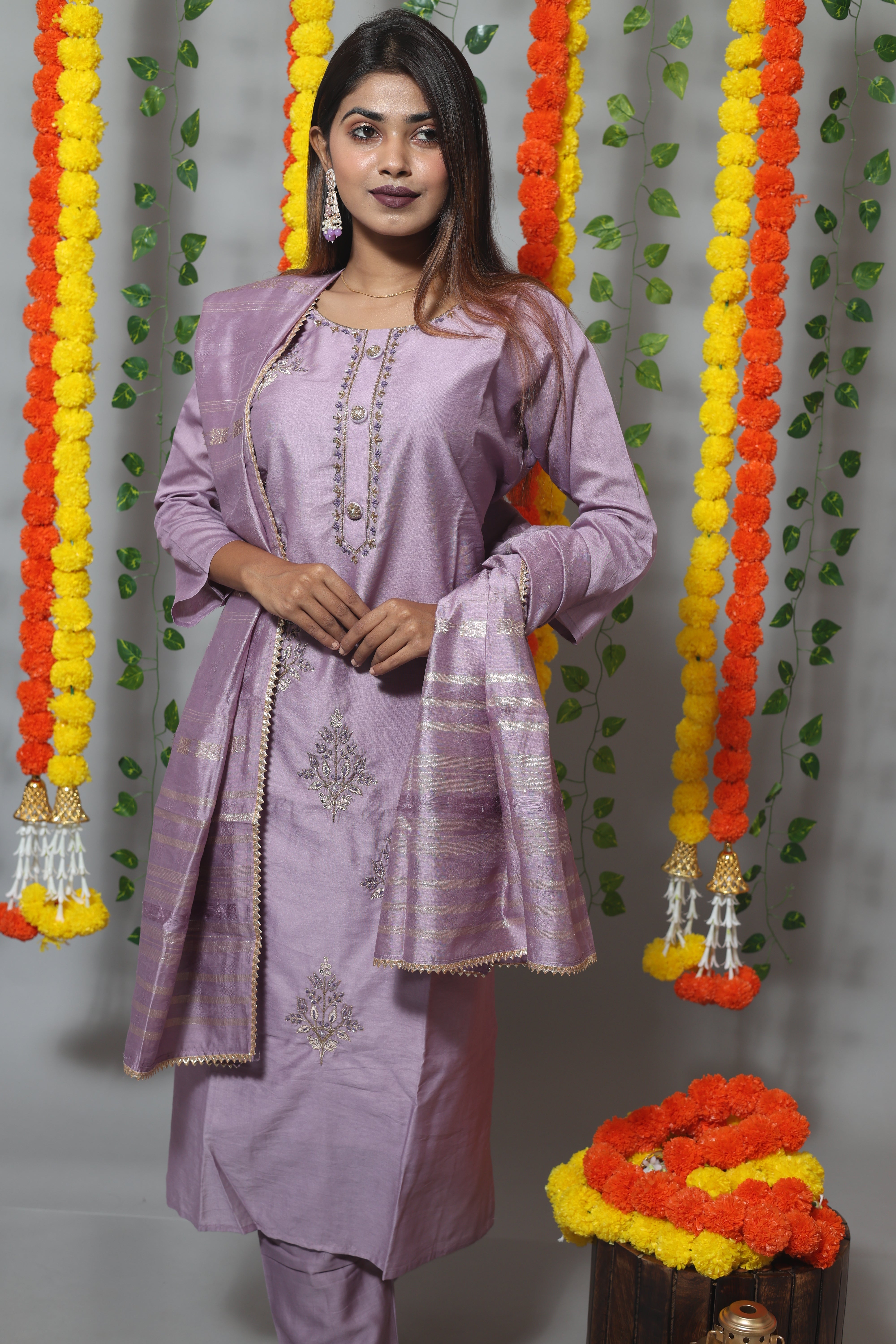 Lavender Dola Silk Handwork Suit Set