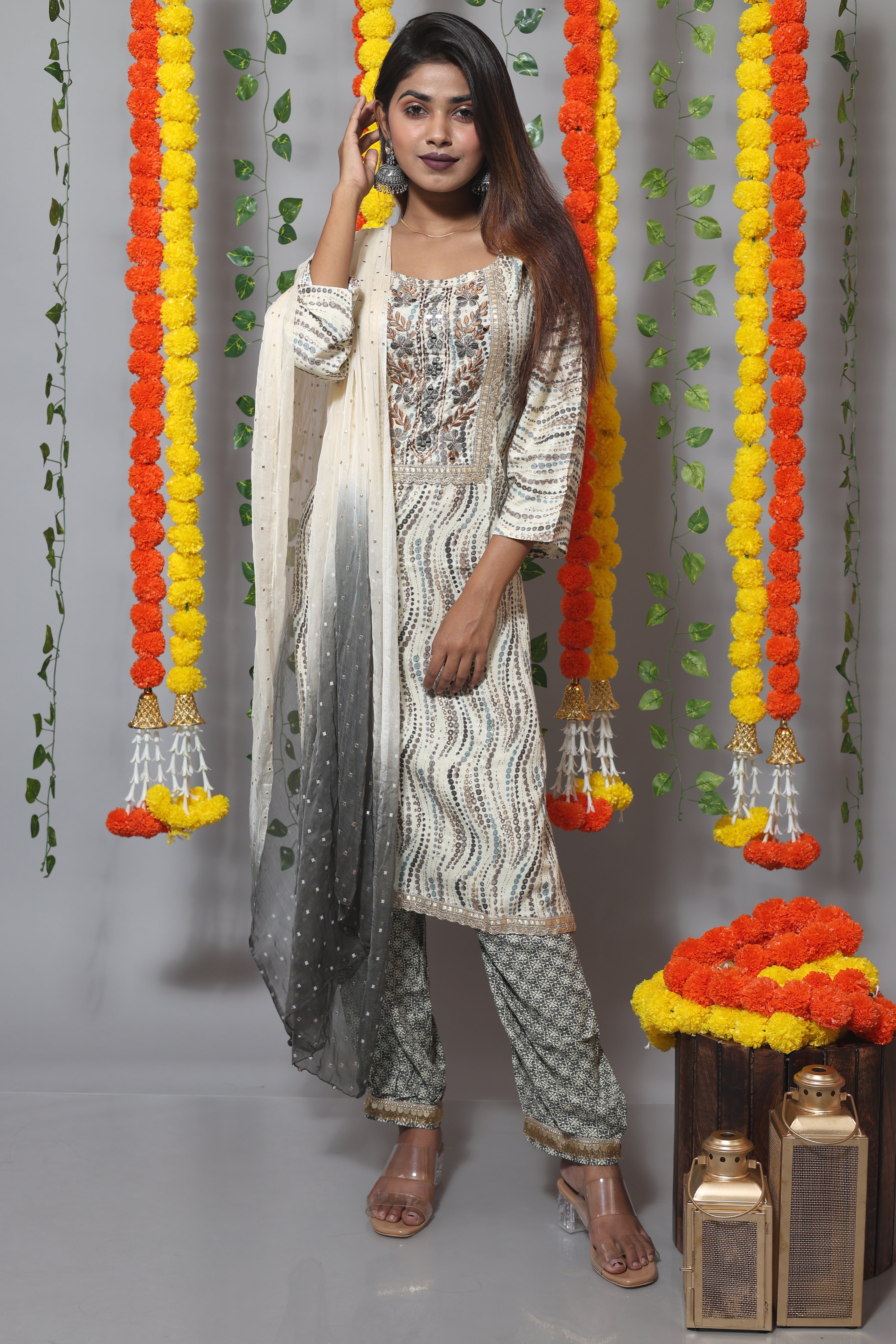 Off White Color Afghani Suit Set