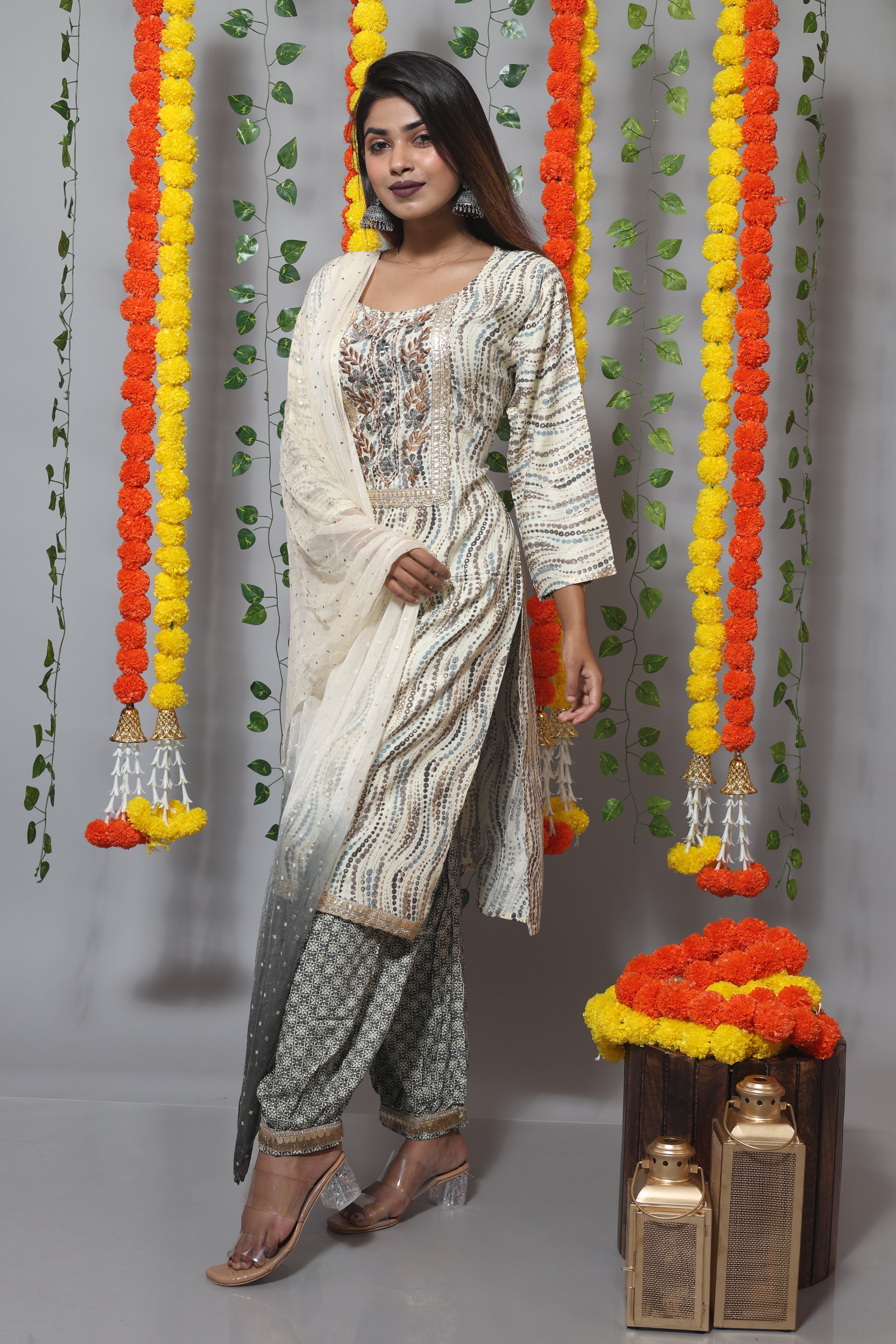 Off White Color Afghani Suit Set