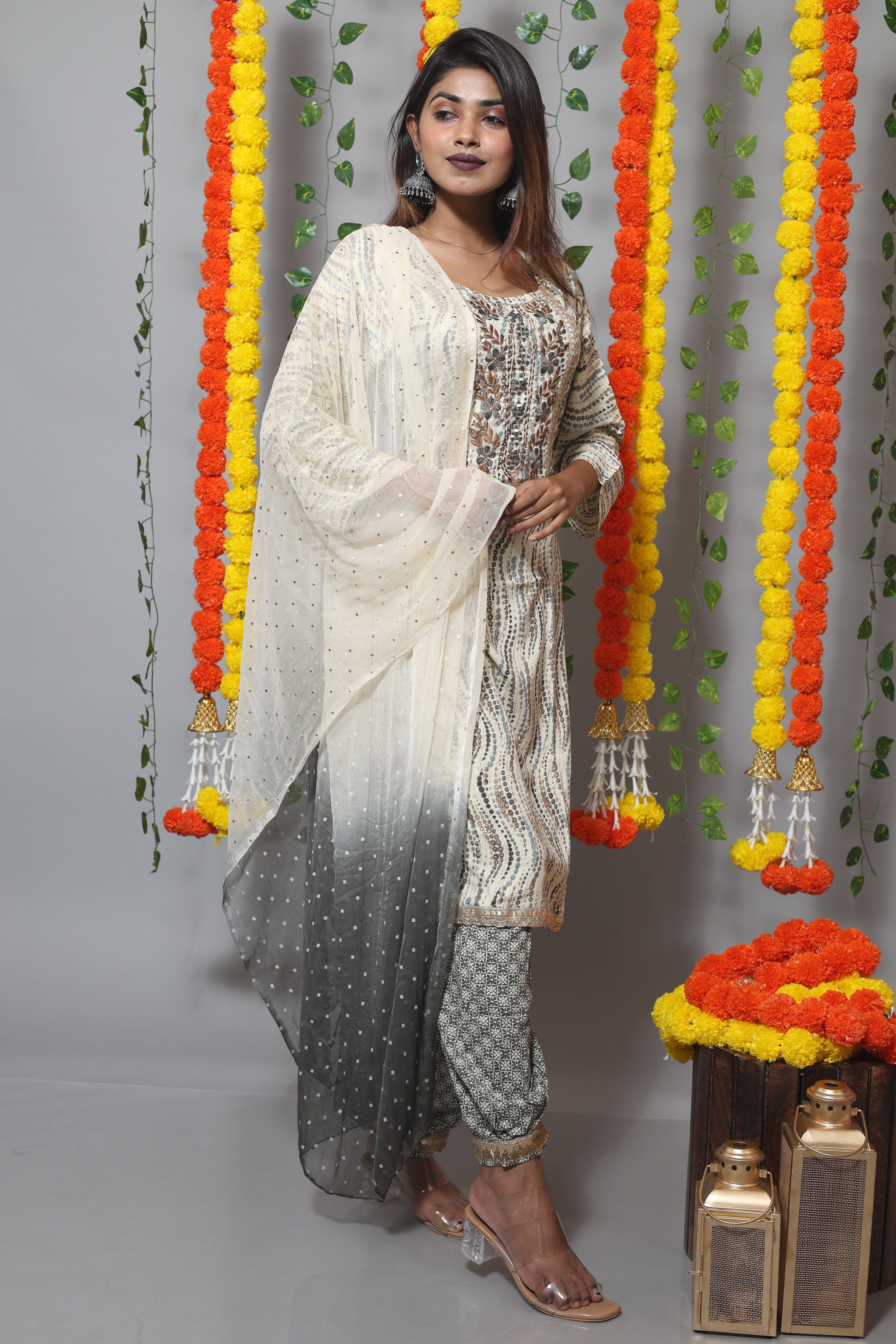 Off White Color Afghani Suit Set