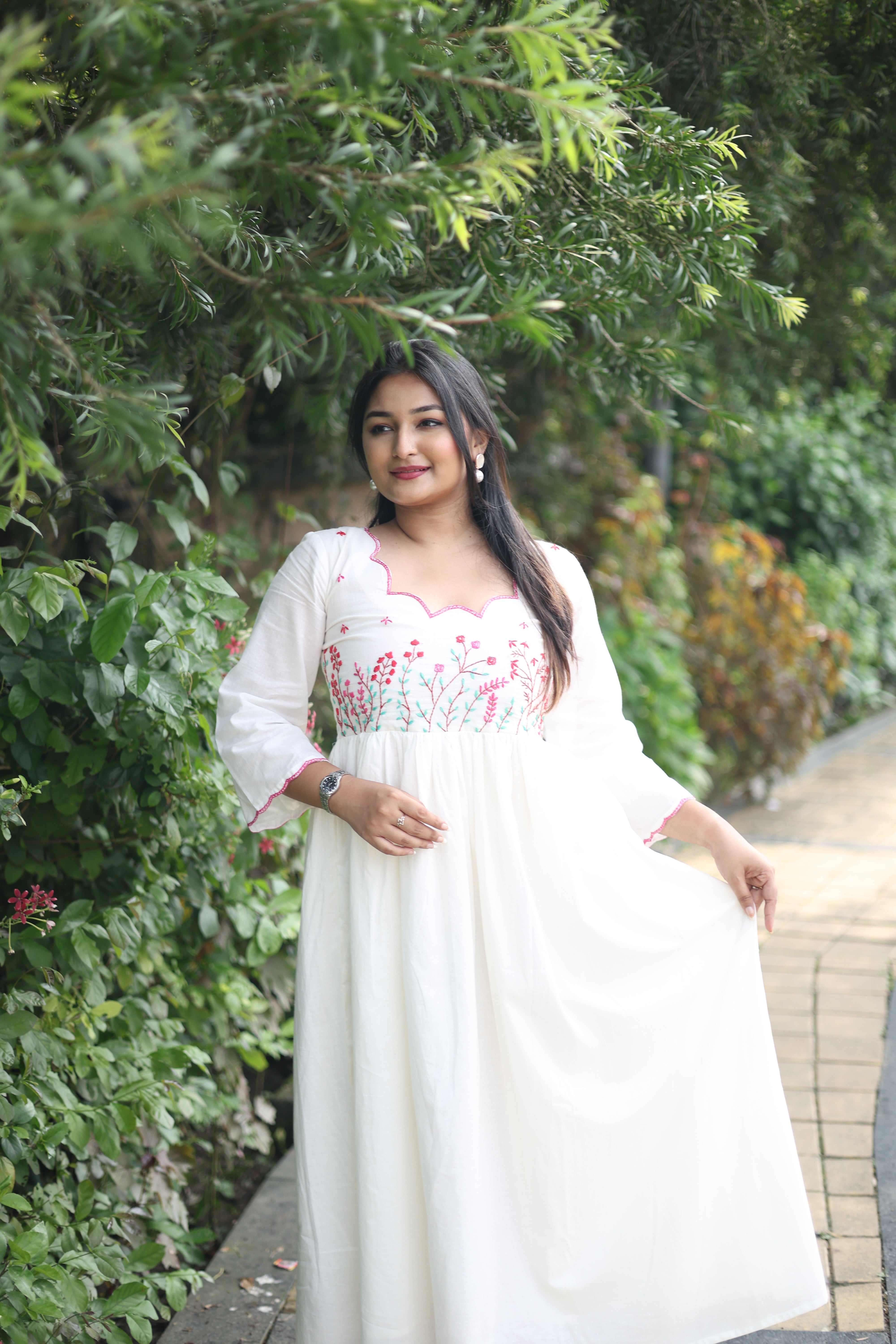 Hand Embroidered White Midi Dresses