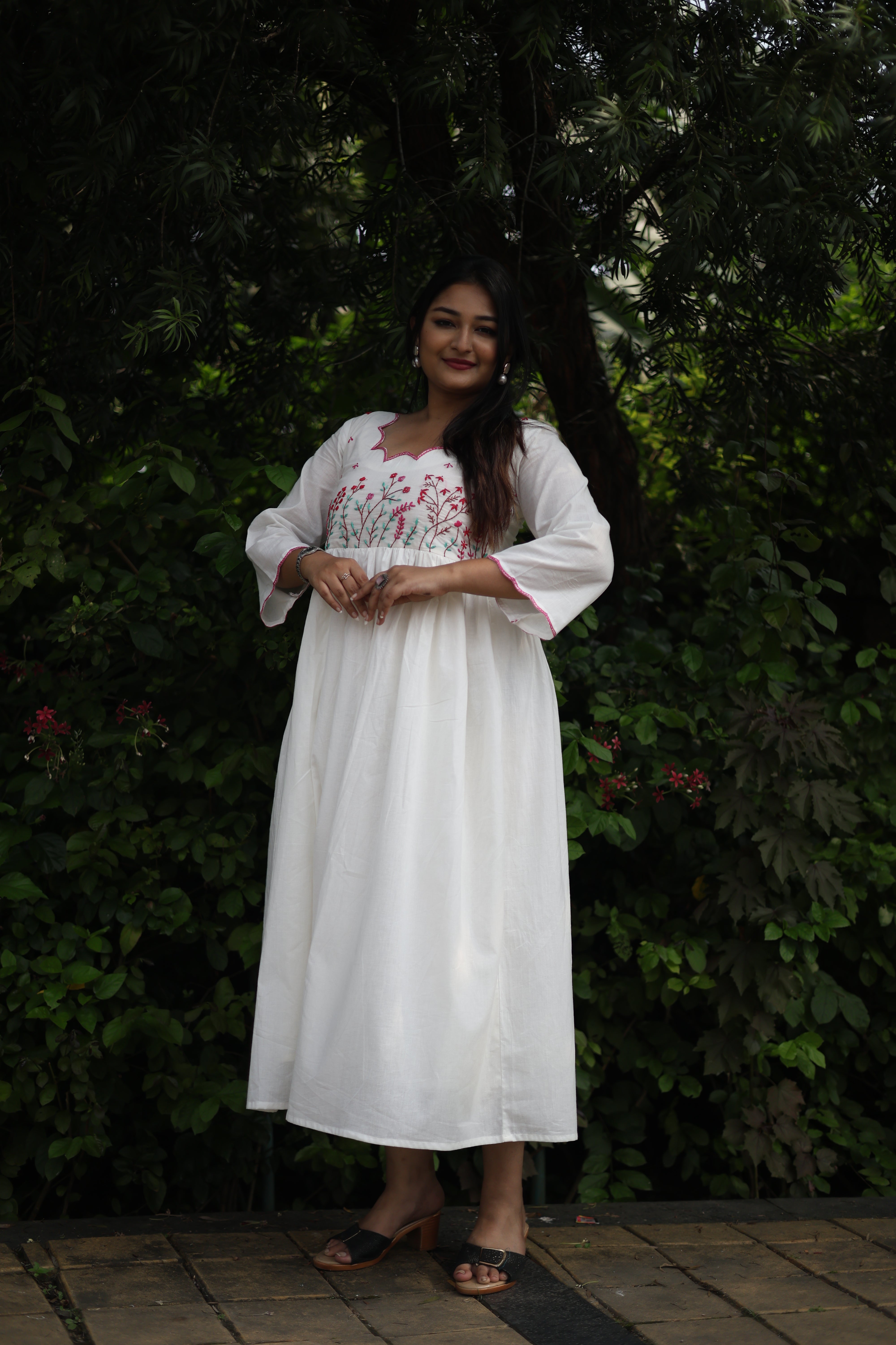 Hand Embroidered White Midi Dresses