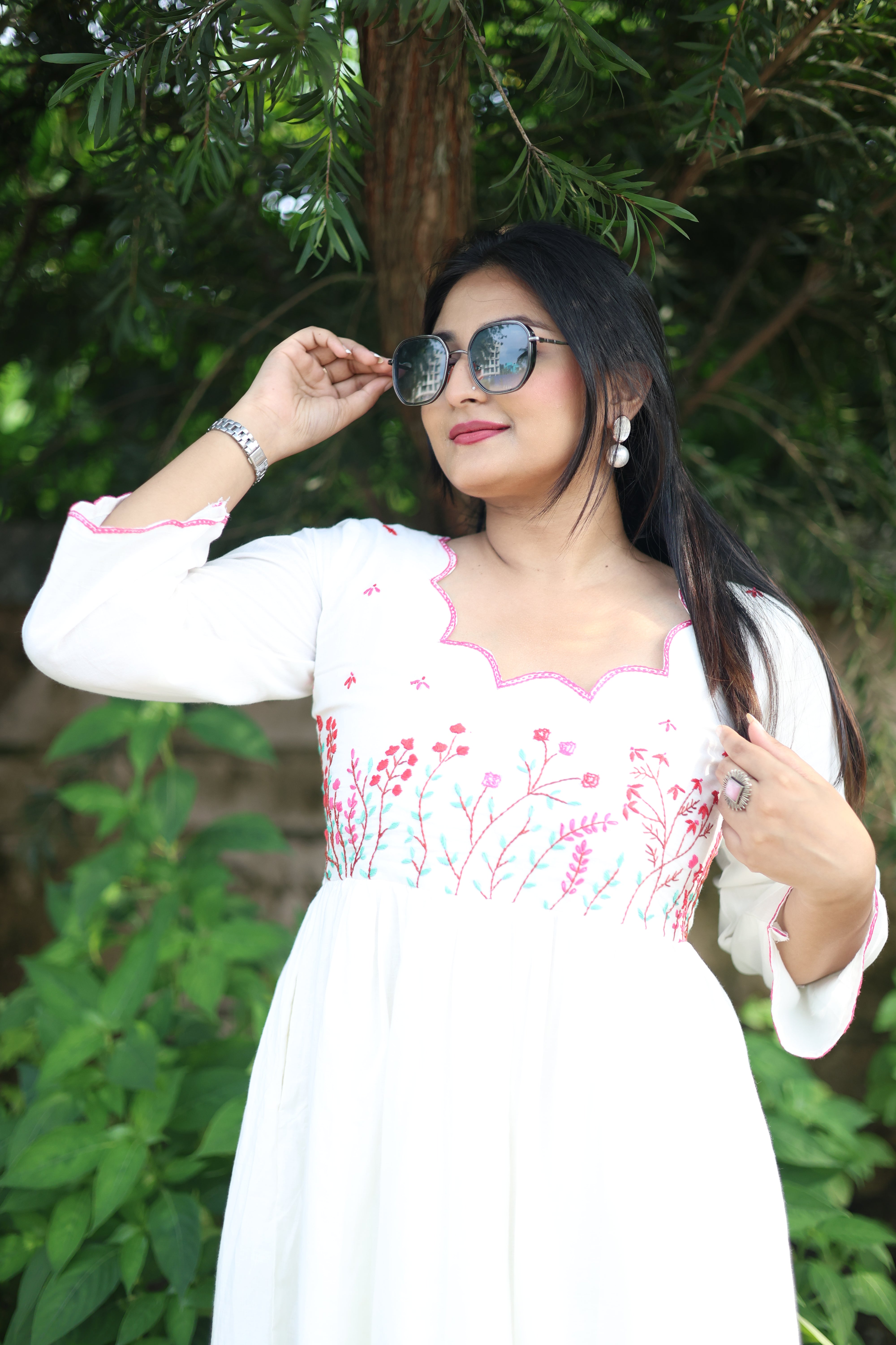 Hand Embroidered White Midi Dresses