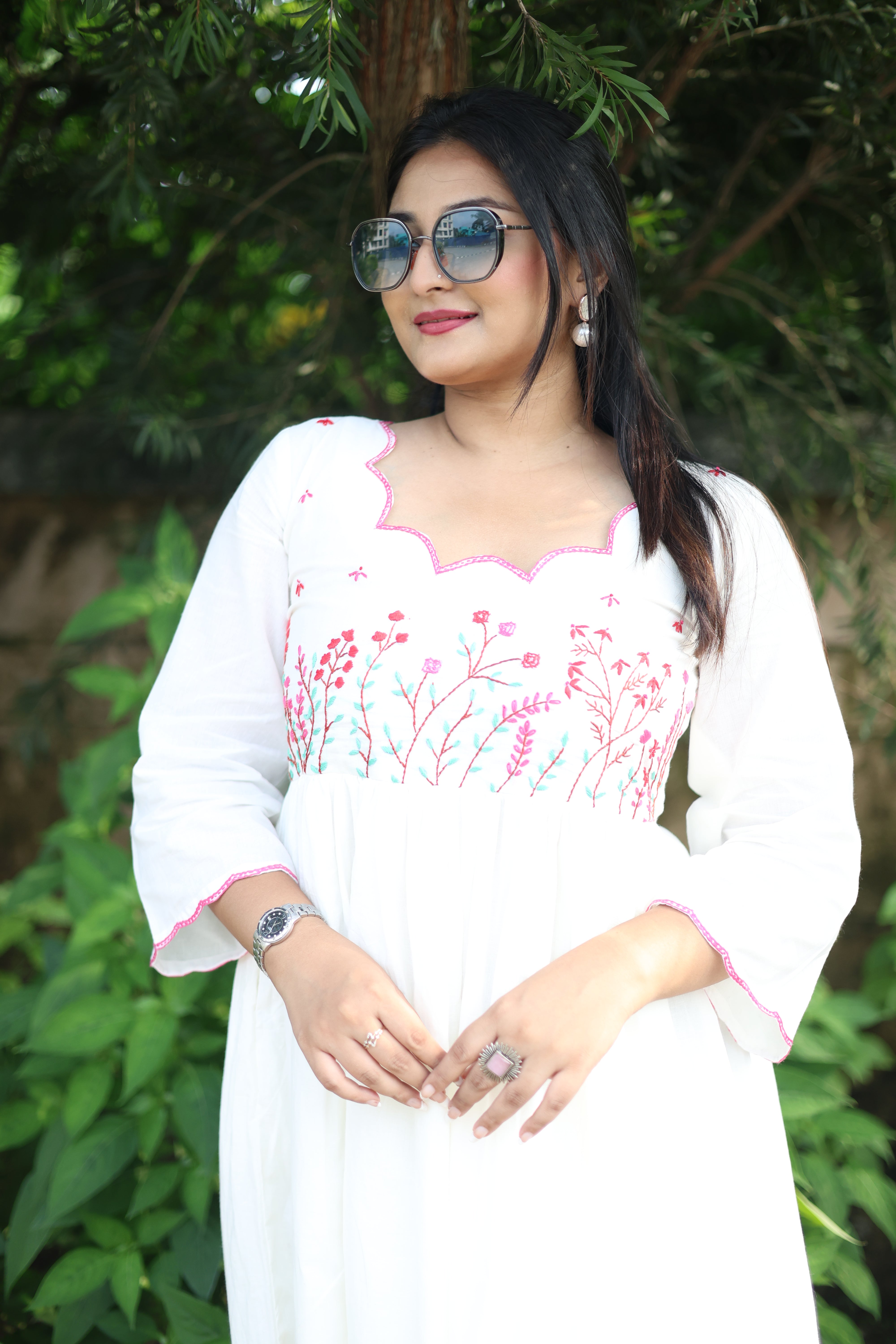 Hand Embroidered White Midi Dresses