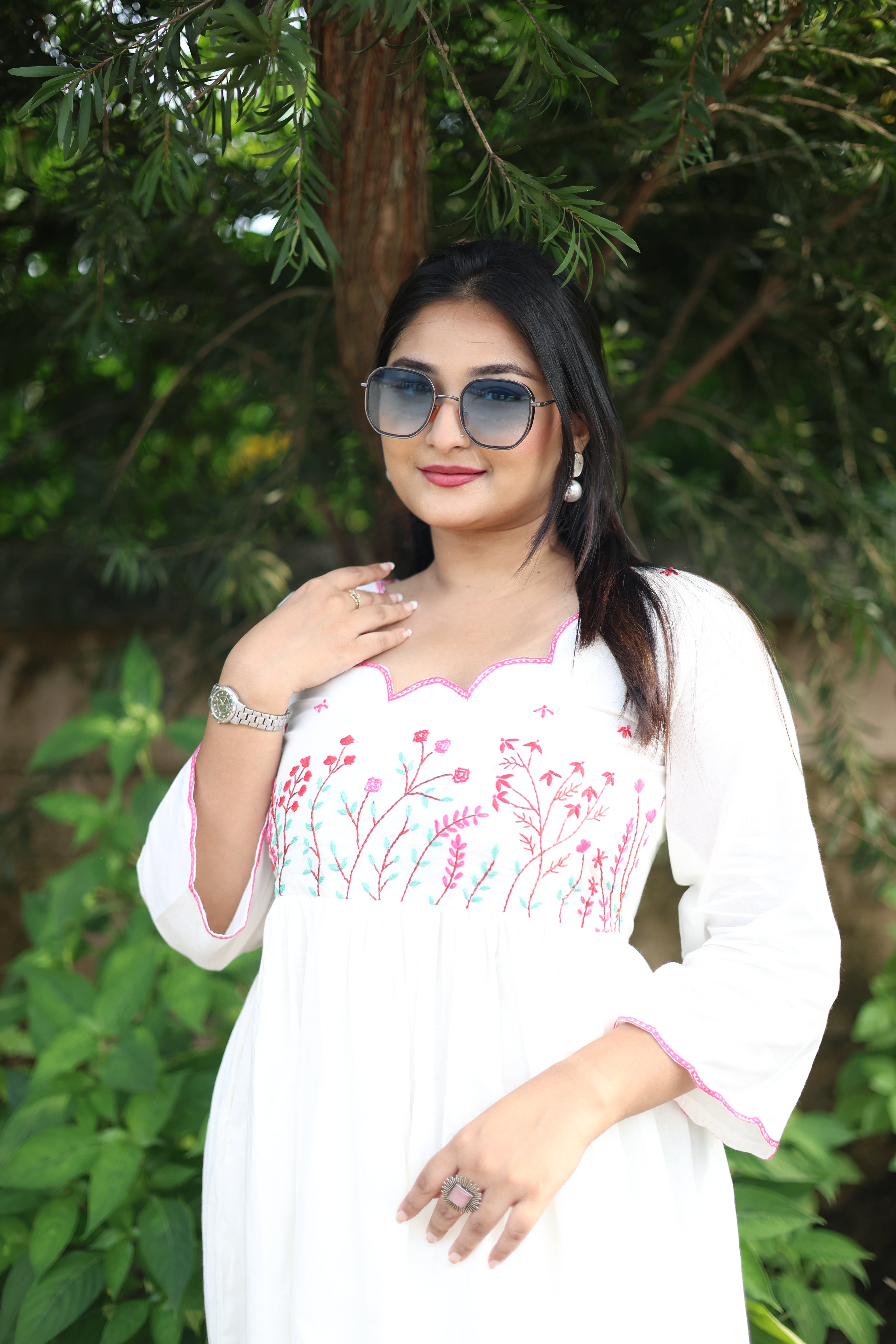 Hand Embroidered White Midi Dresses