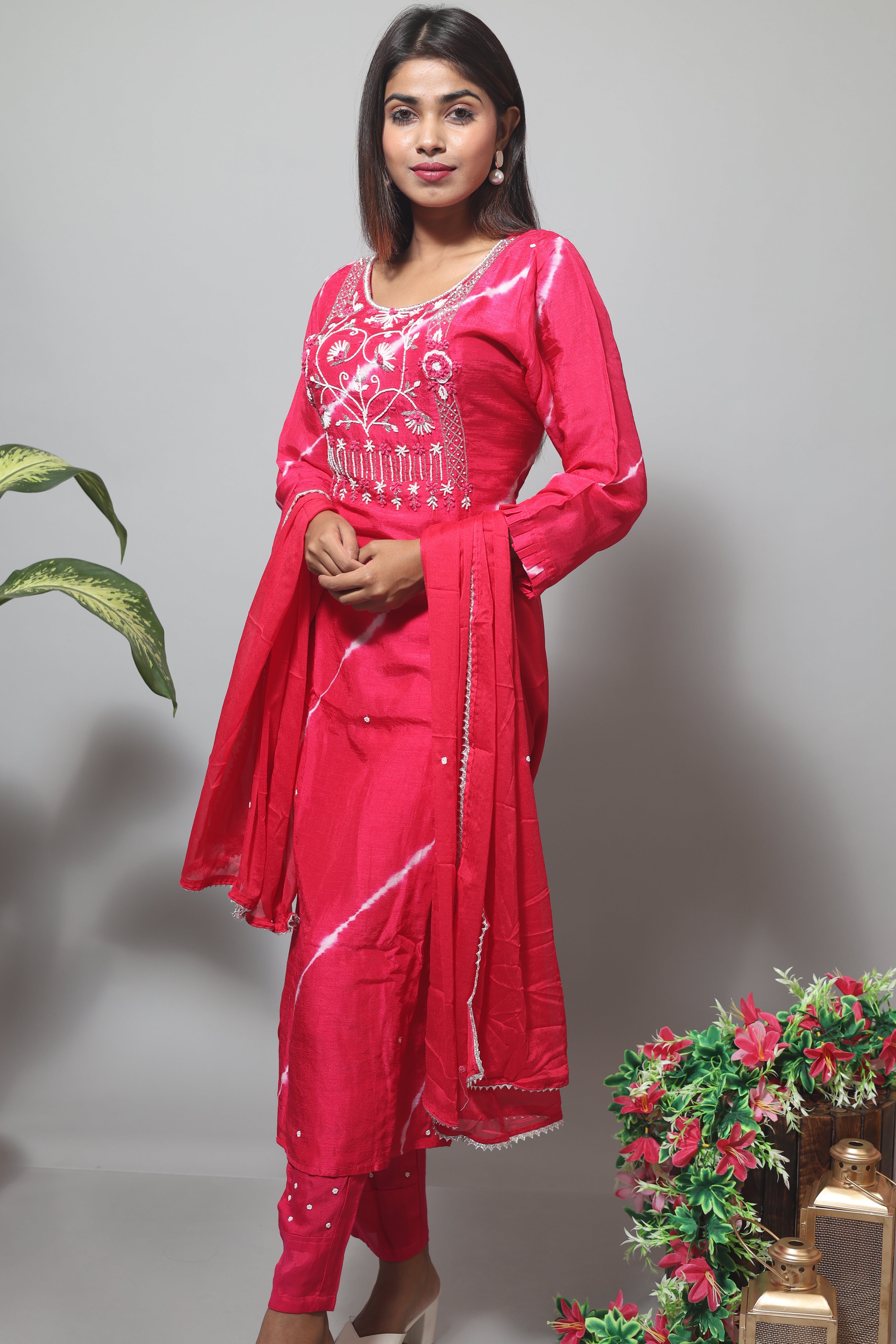 Rani Pink Hand Work Silk Suit Sets