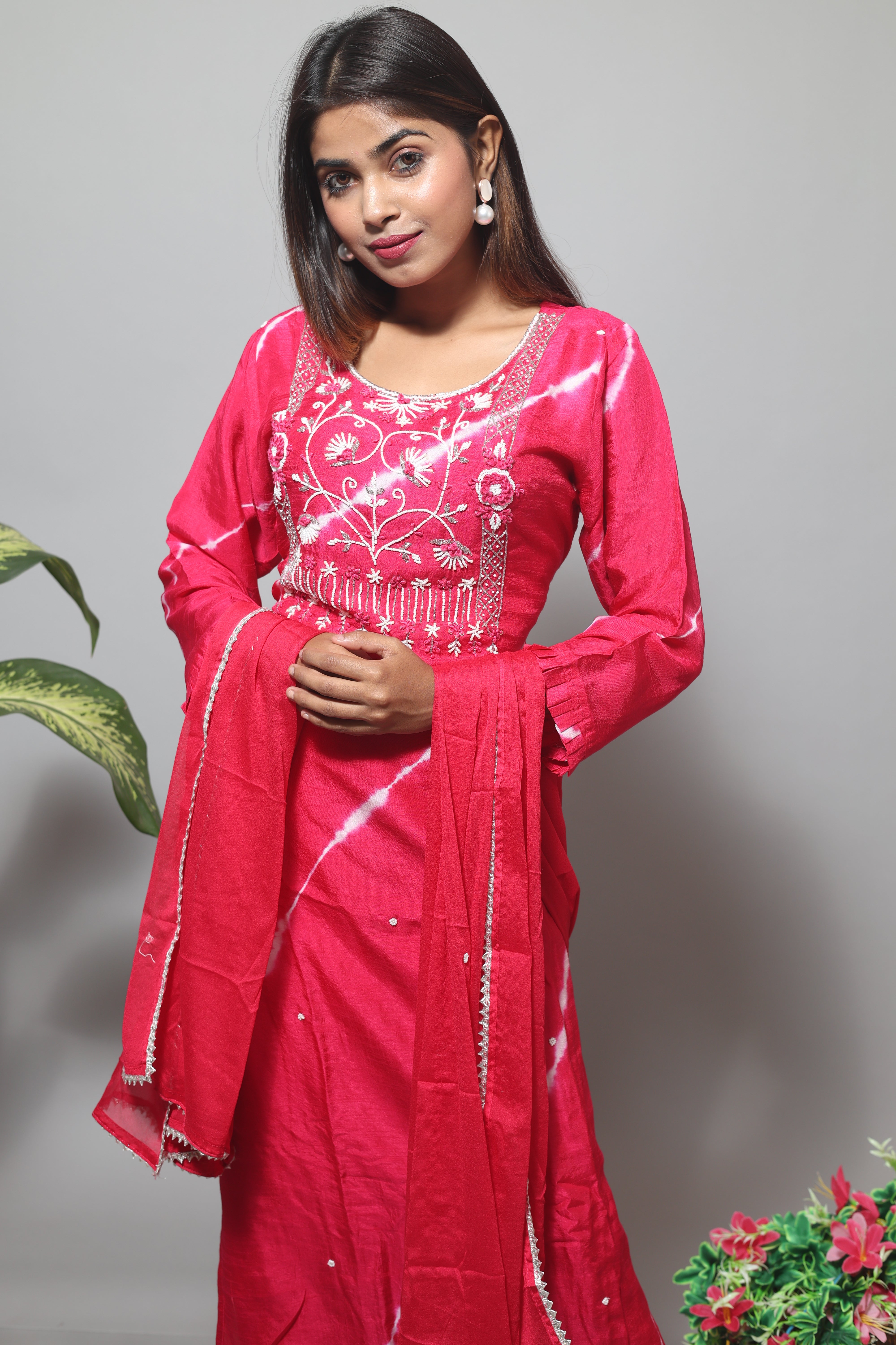 Rani Pink Hand Work Silk Suit Sets