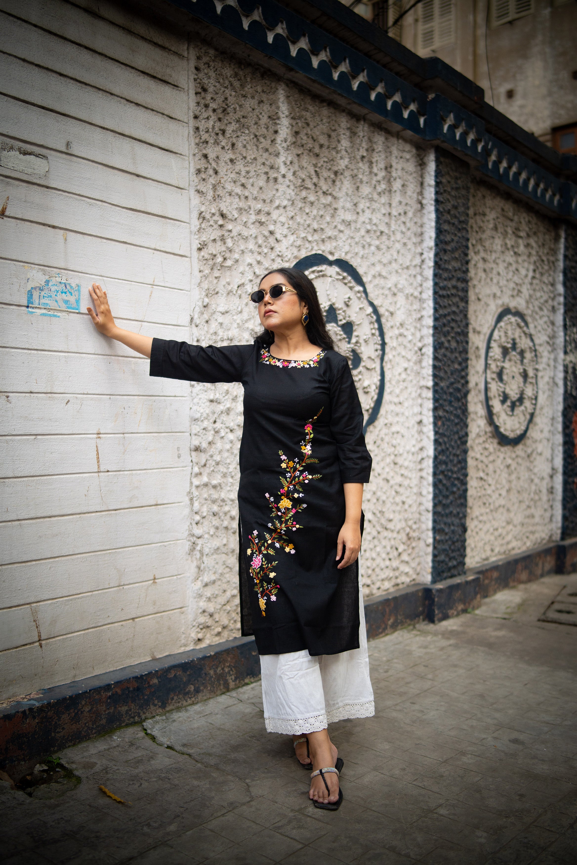 Black Cotton Handwork Kurta