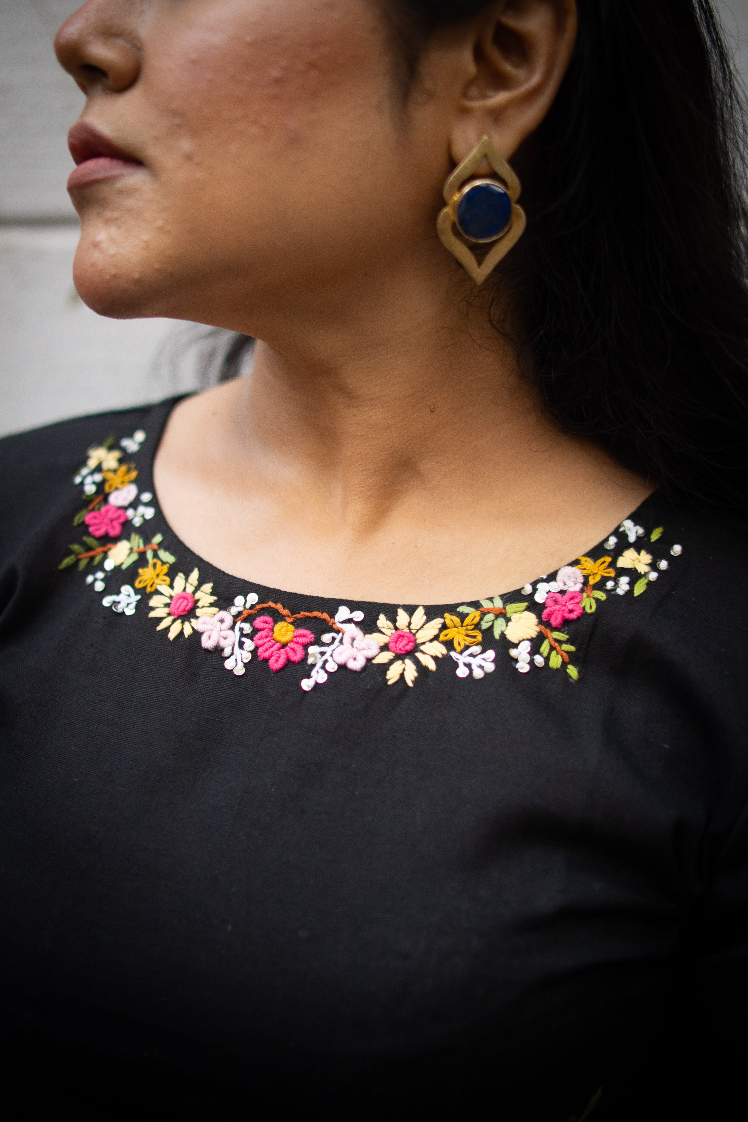 Black Cotton Handwork Kurta