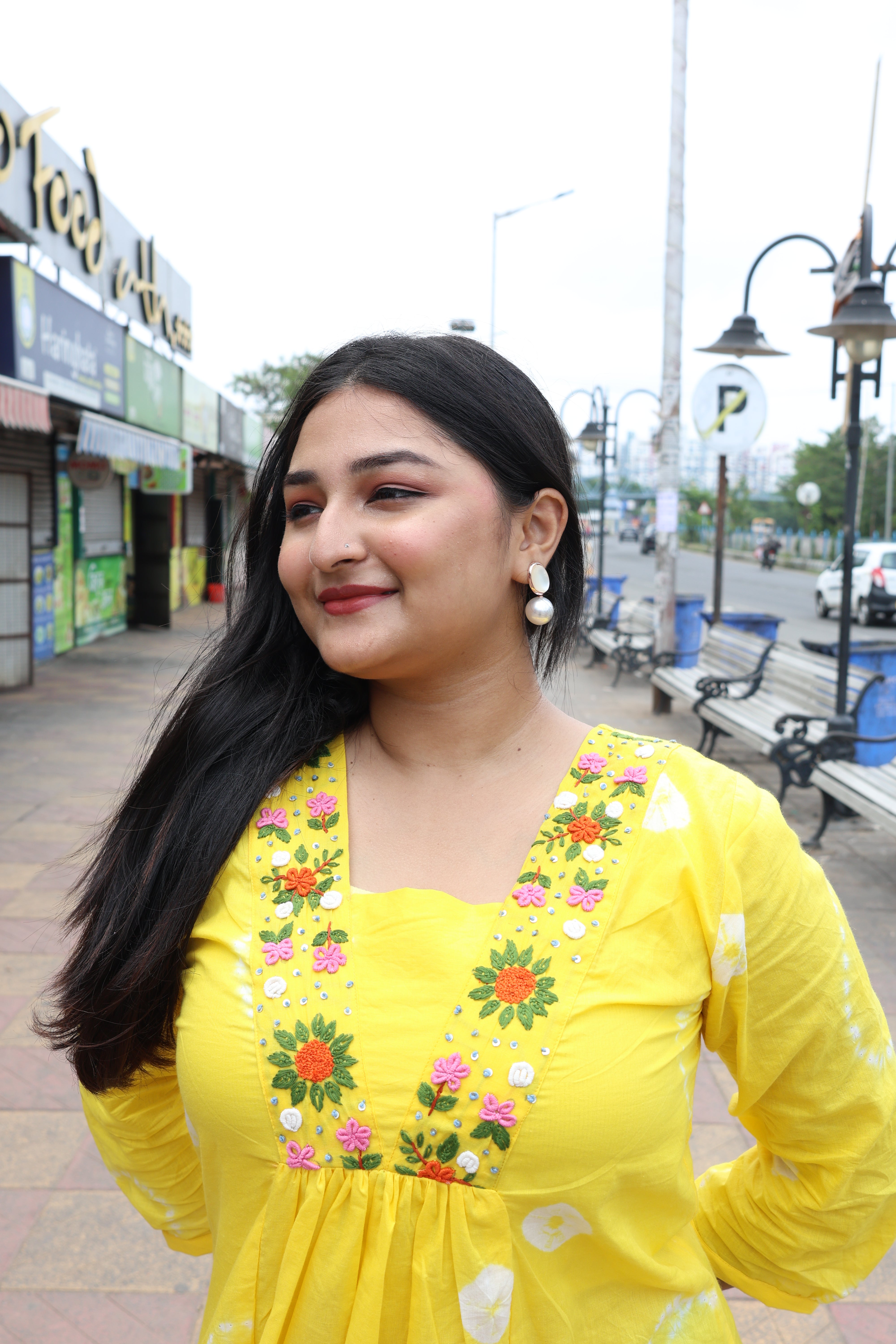 Yellow Bandhani With Hand Embroidery Cotton Kurta