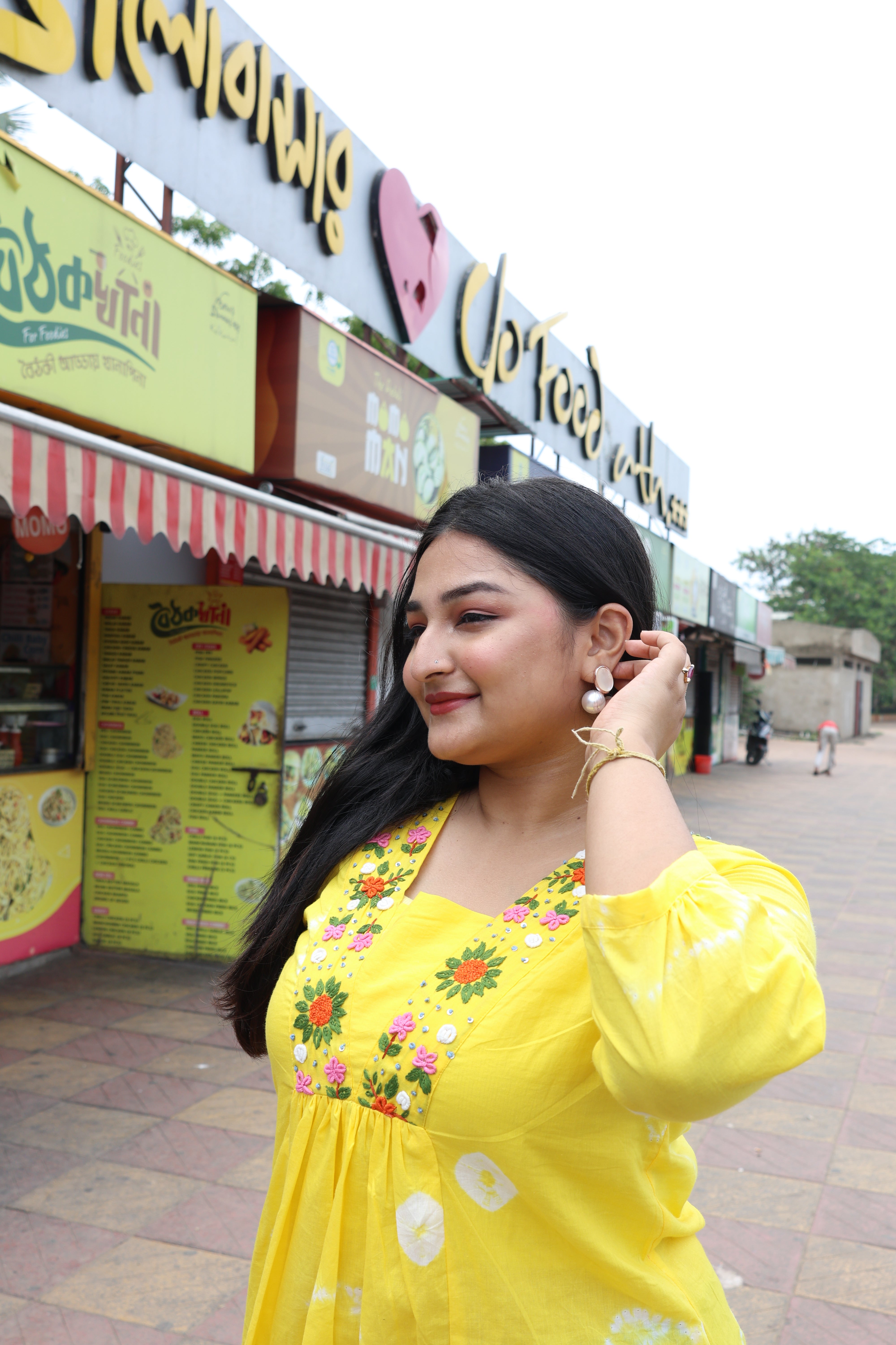 Yellow Bandhani With Hand Embroidery Cotton Kurta