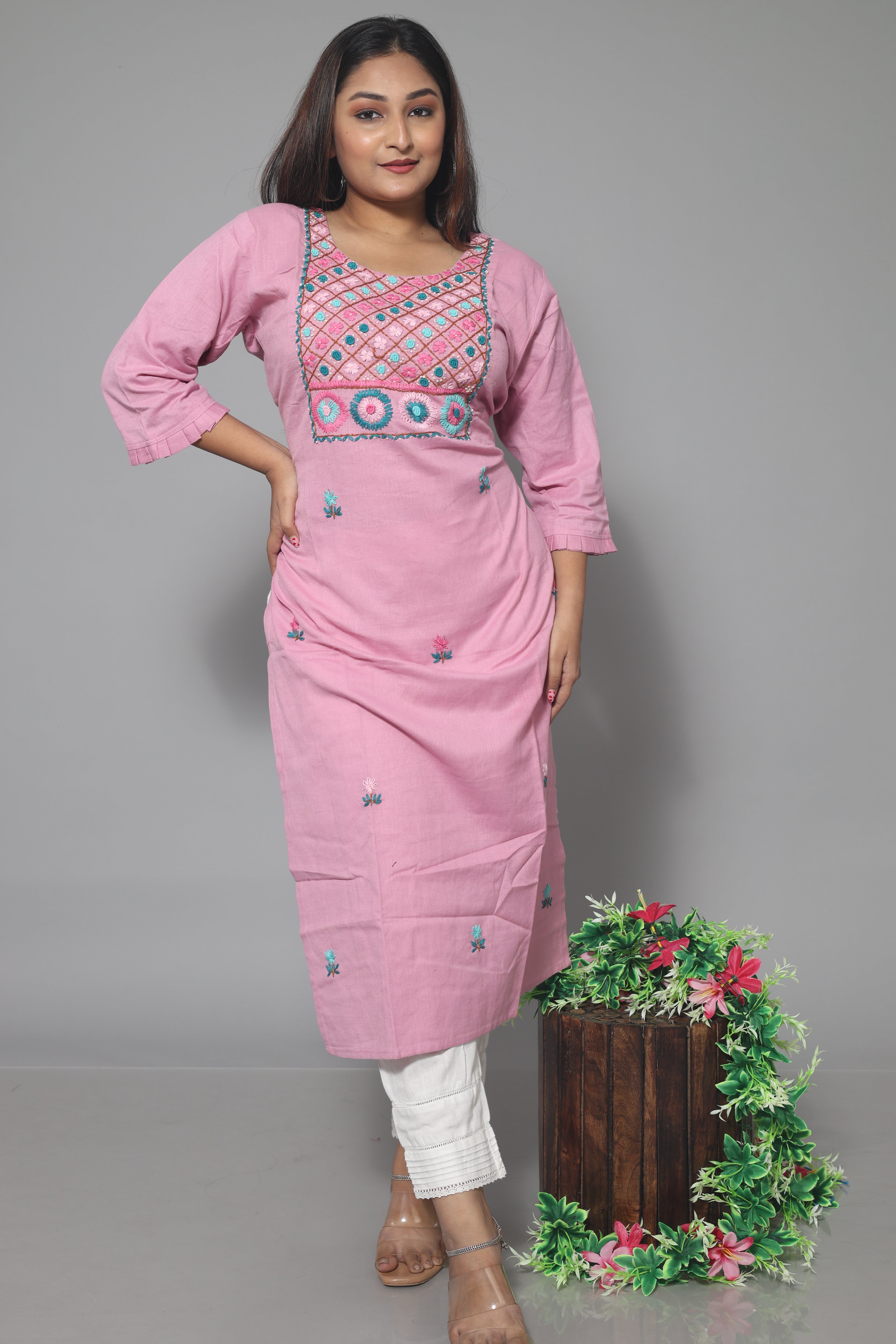 Light Pink Handwork Cotton Kurta