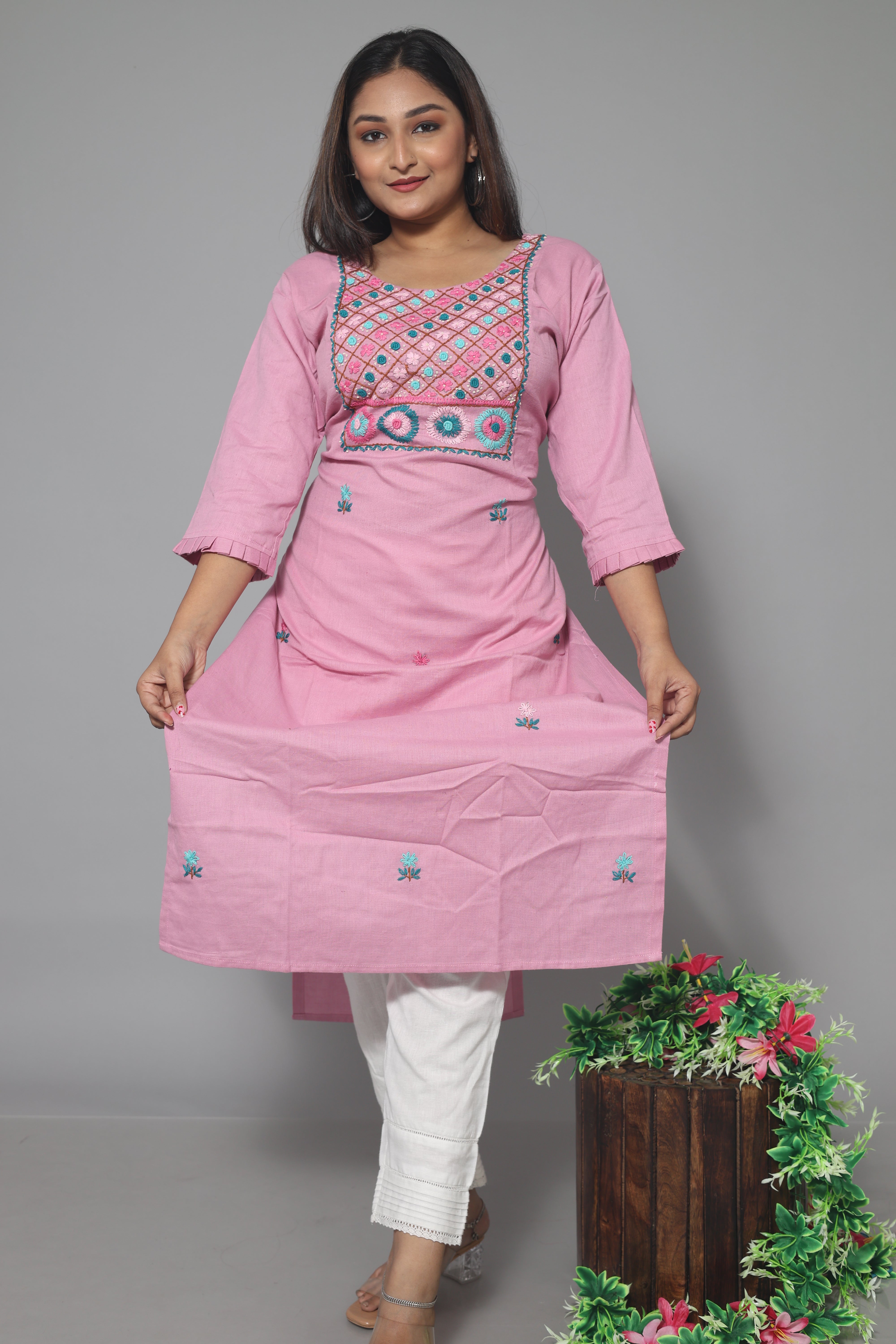 Light Pink Handwork Cotton Kurta