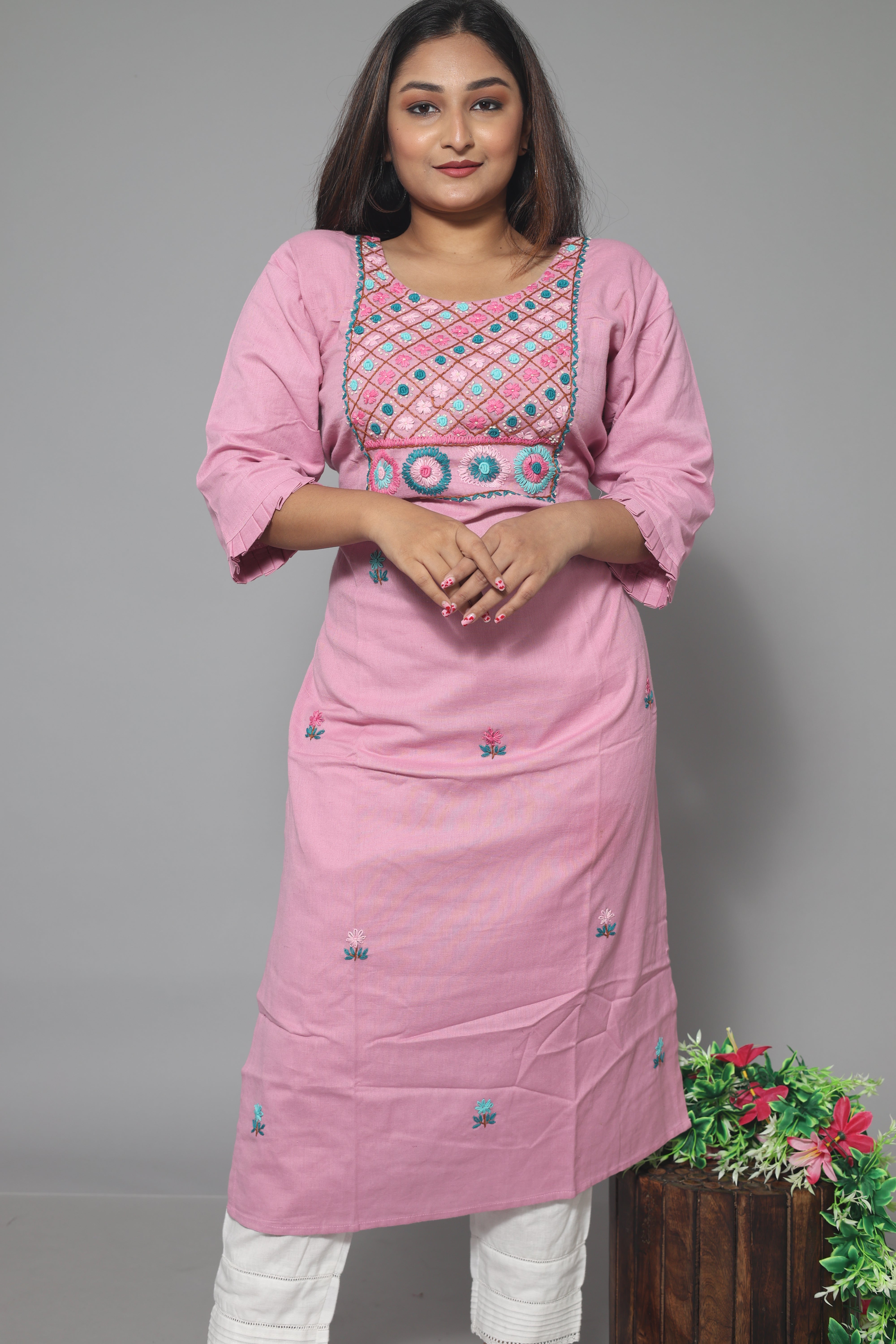 Light Pink Handwork Cotton Kurta