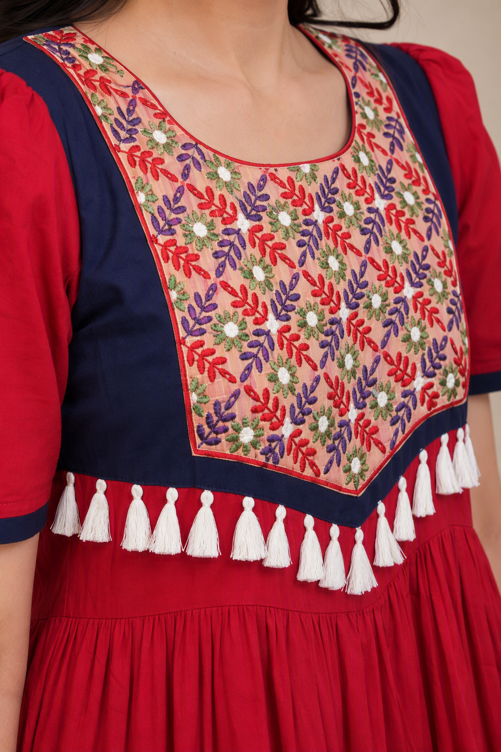 Berry Color Hand Emboidered Cotton Kurta