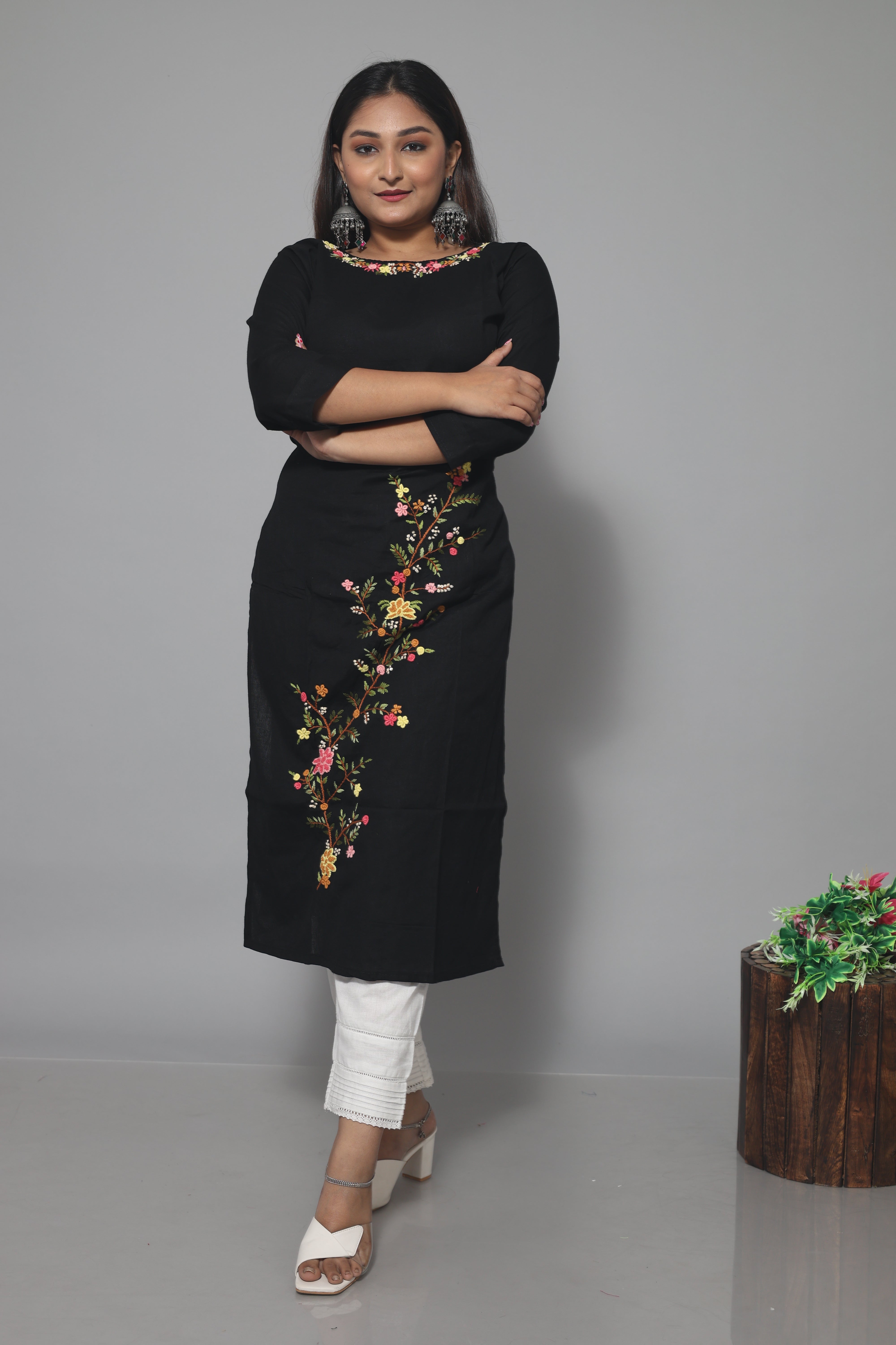 Black Cotton Handwork Kurta