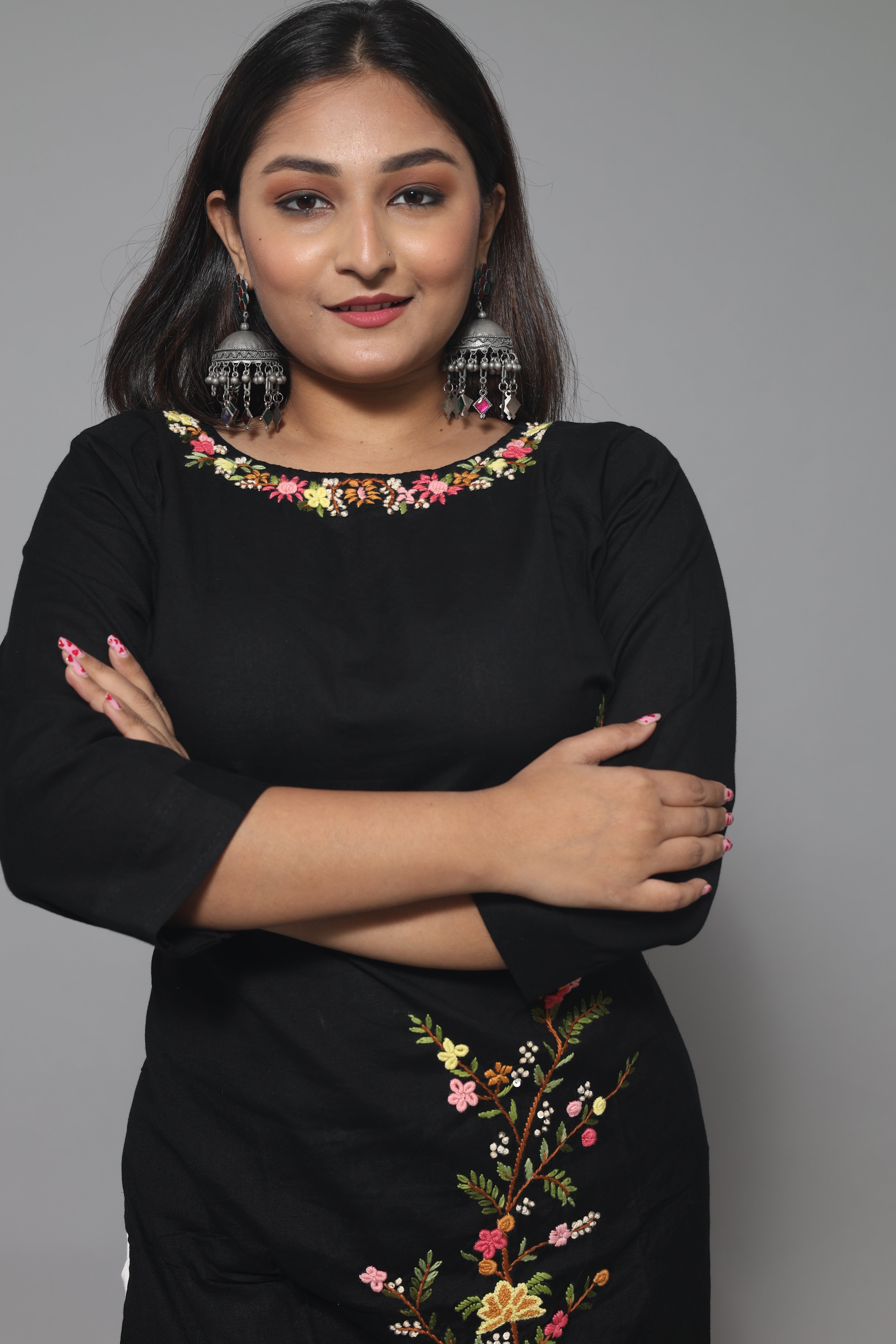 Black Cotton Handwork Kurta