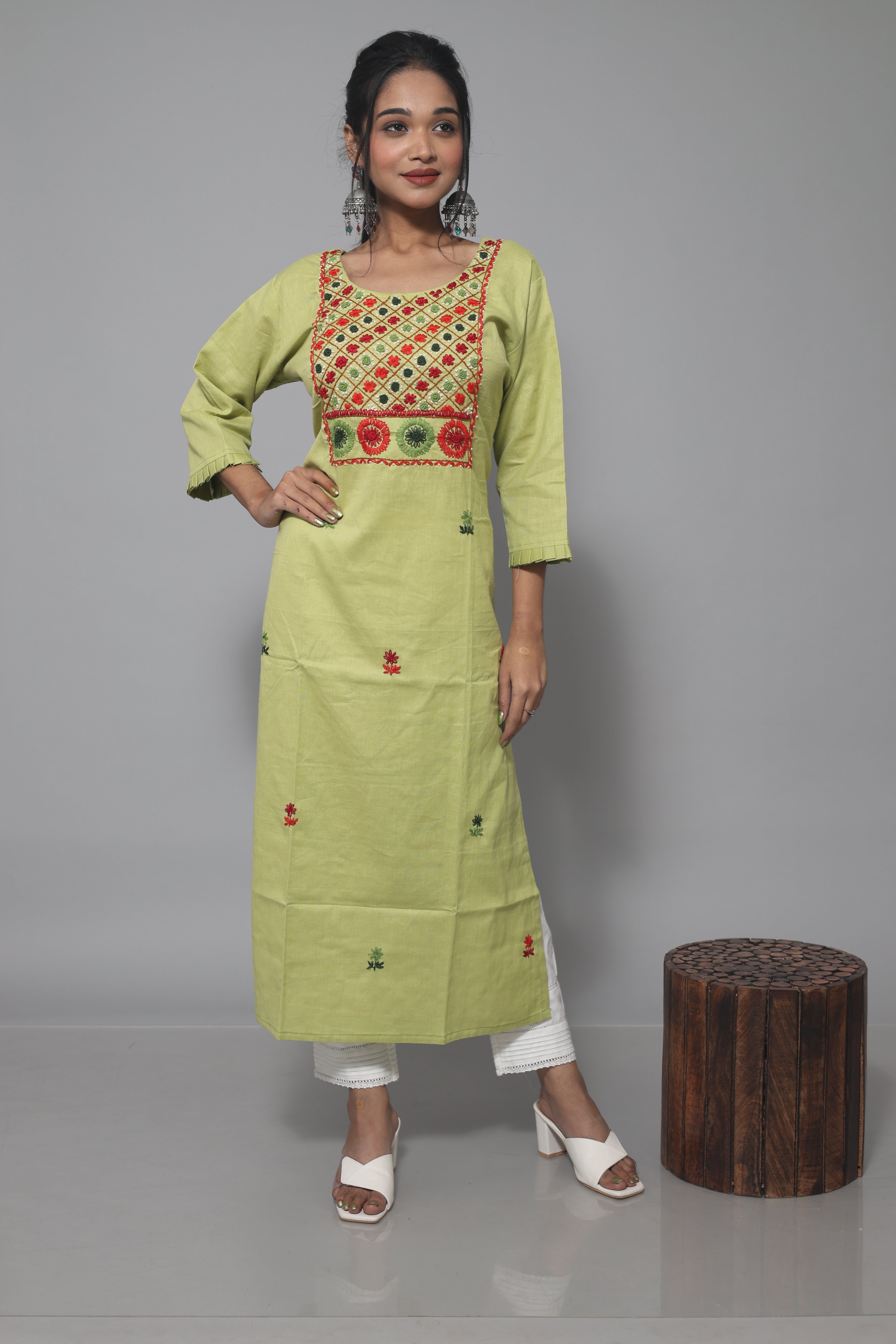 Pastel Green Handwork Cotton Kurta