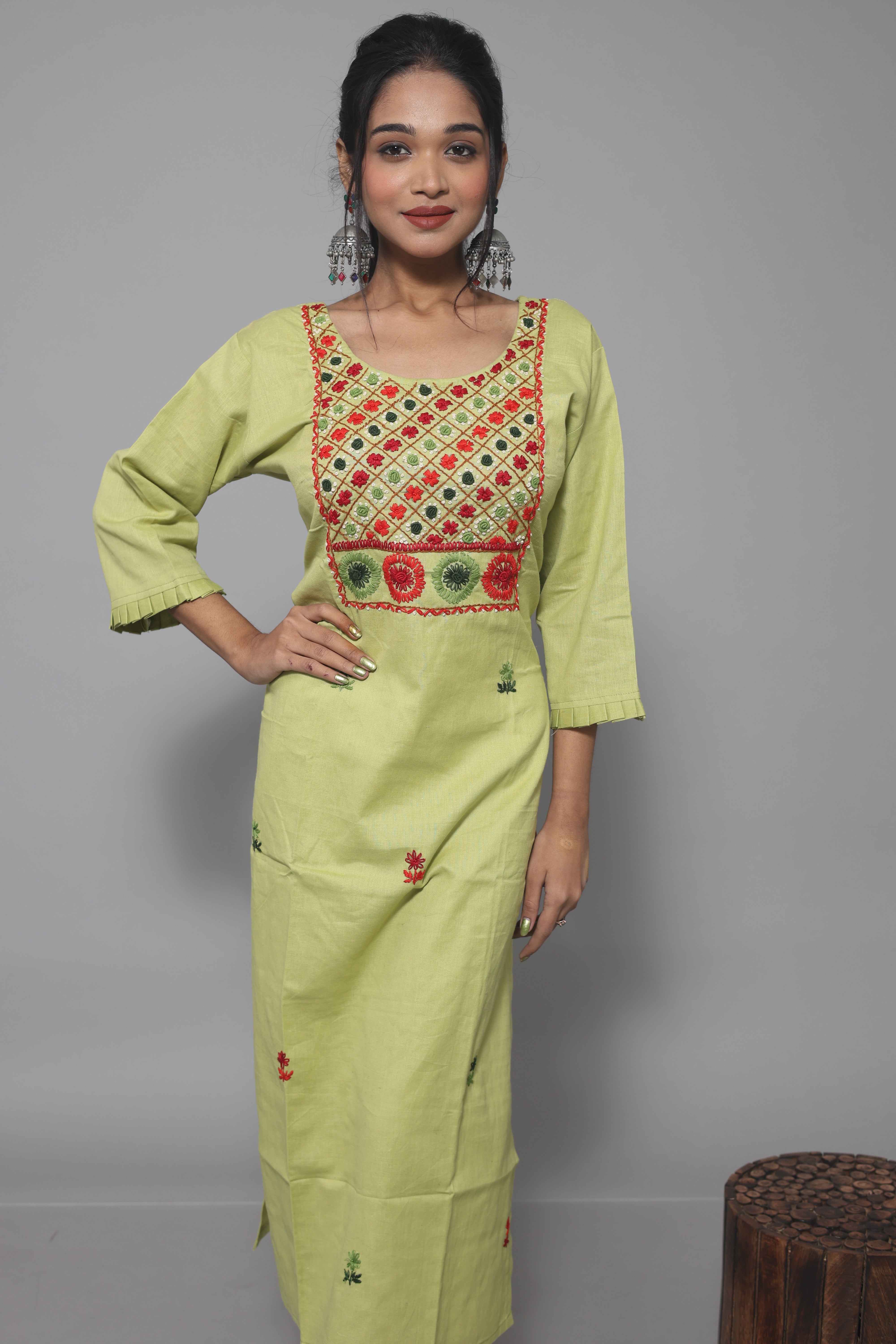 Pastel Green Handwork Cotton Kurta