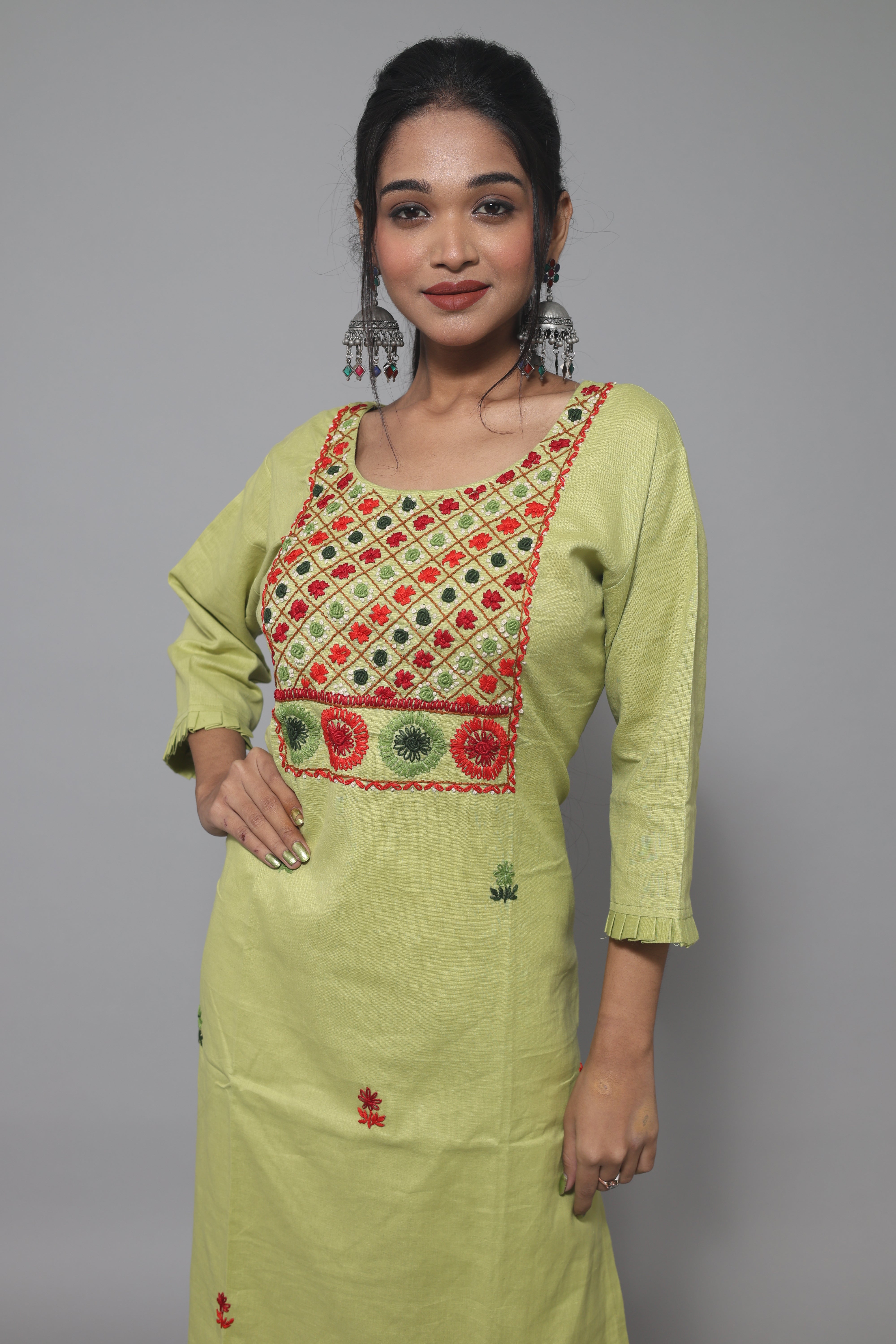 Pastel Green Handwork Cotton Kurta