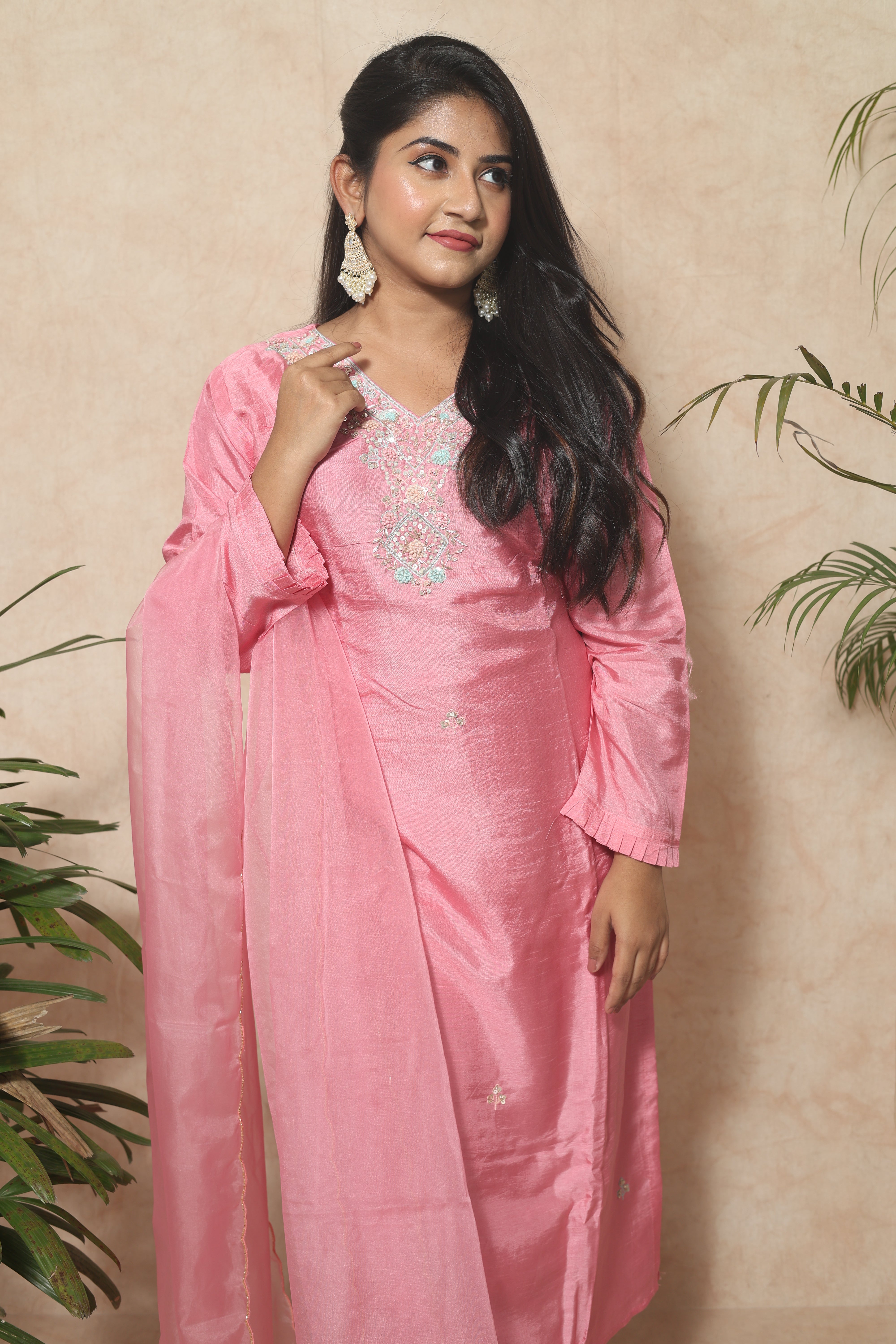 Pink Handwork Dola Silk Suit Set