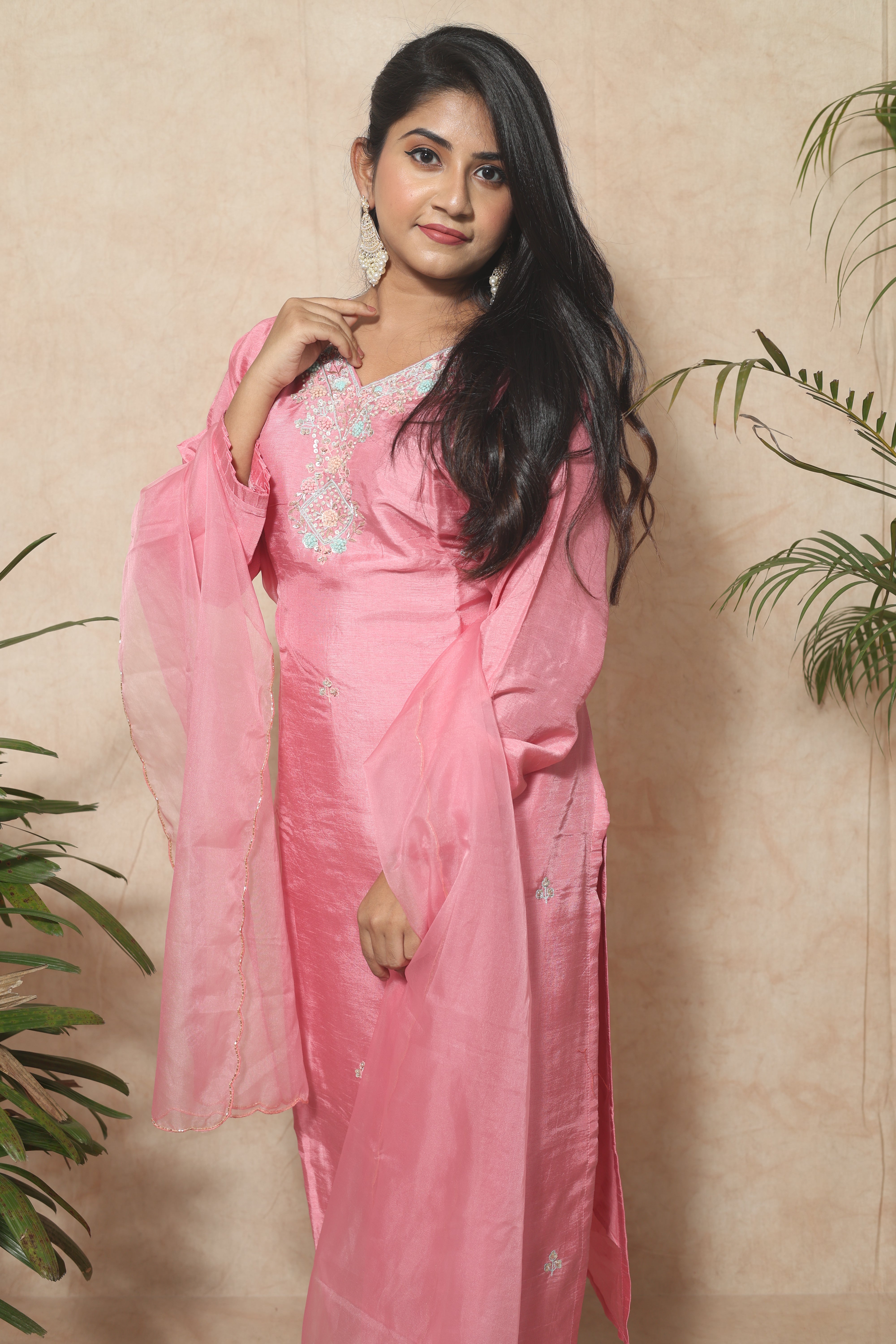 Pink Handwork Dola Silk Suit Set