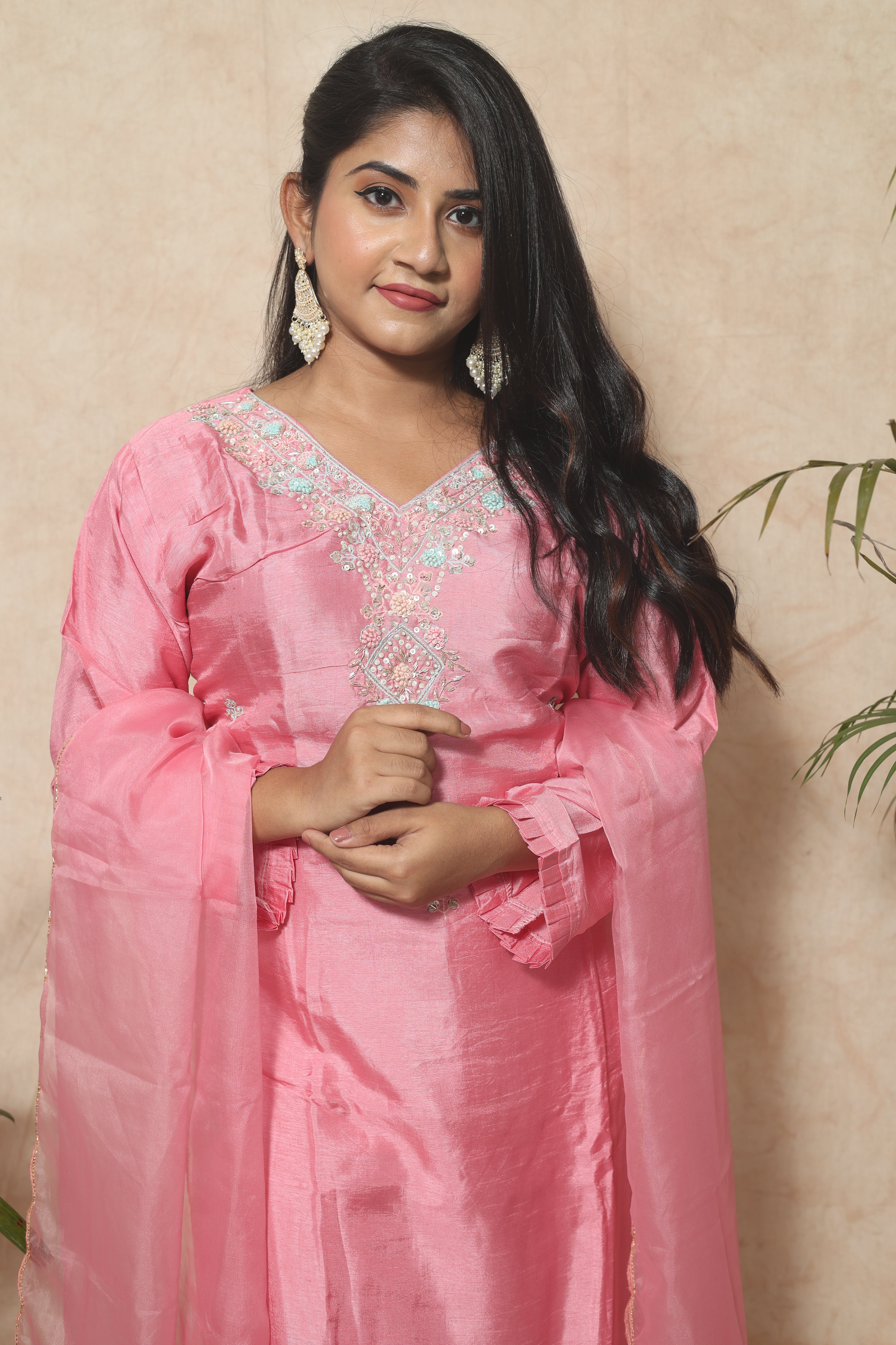 Pink Handwork Dola Silk Suit Set