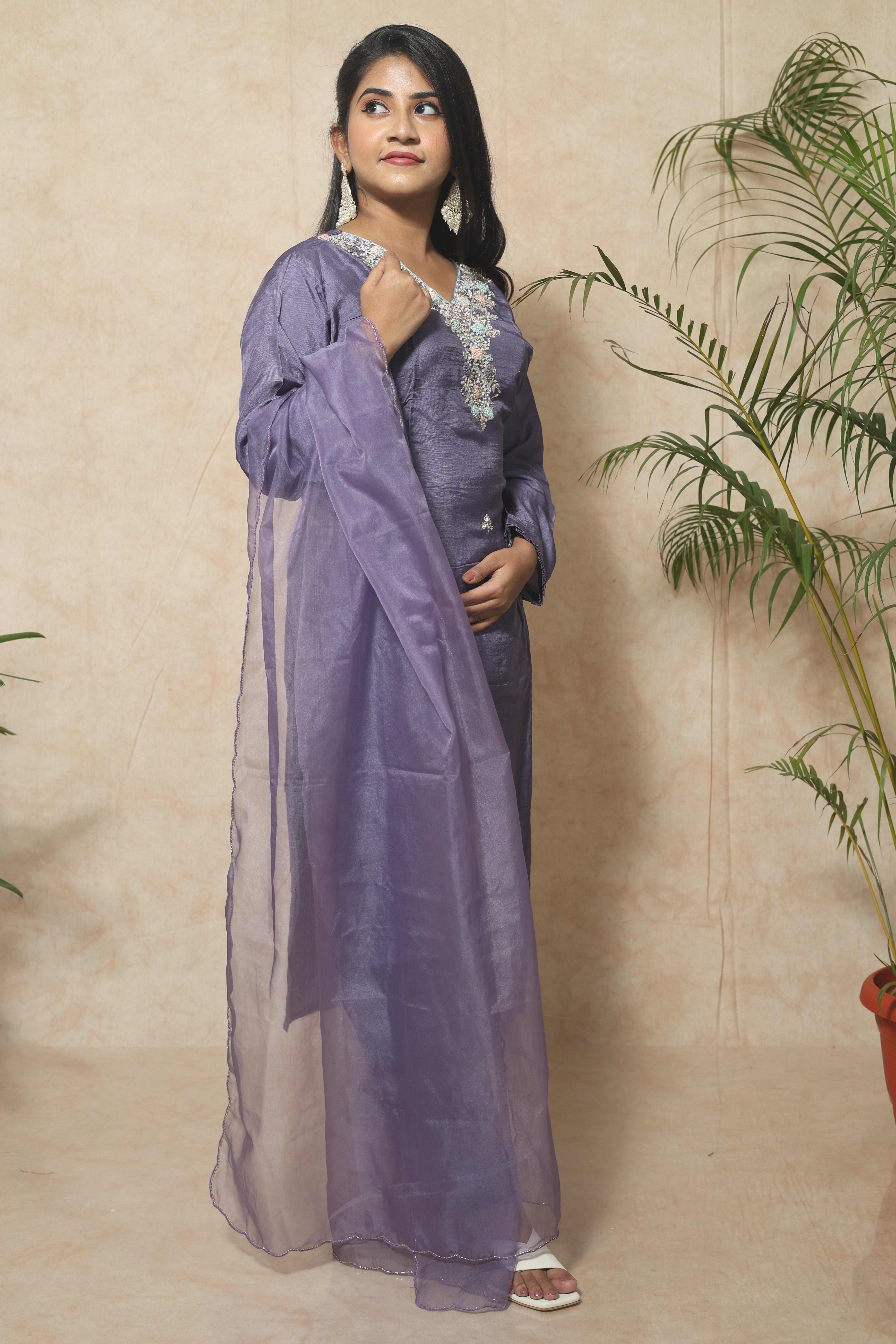 Blue Color Handwork Dola Silk Suit Set